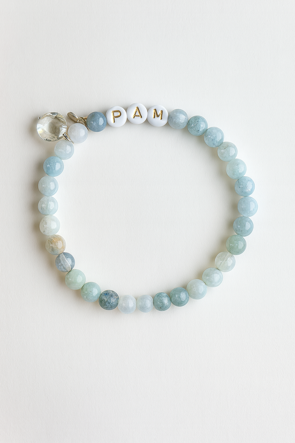 Personalized Aqua Amazonite with Pearl Charm Bracelet