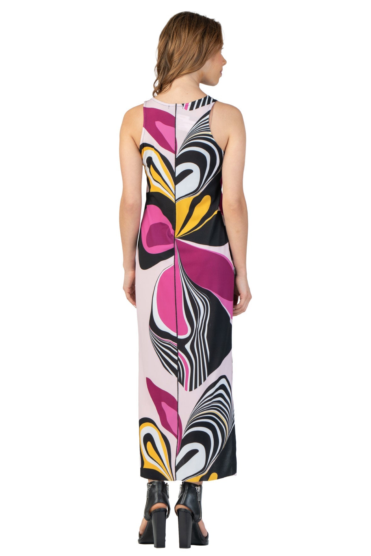 Wrinkle-Resistant Raw Hemline Slit Tank Midi Dress - Azalea
