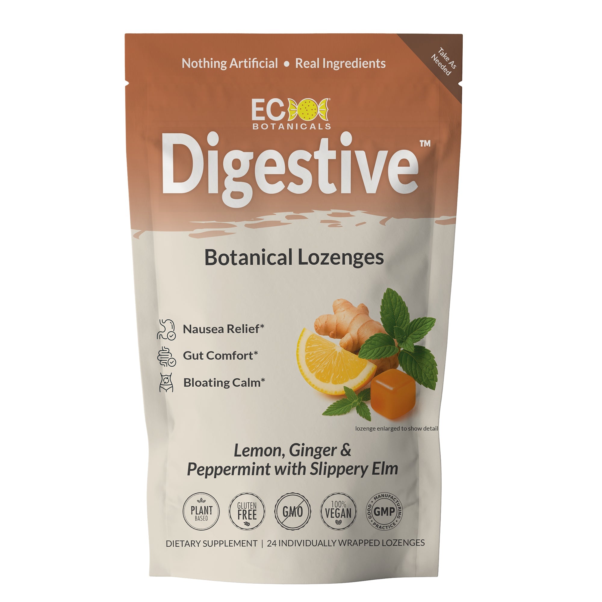 Digestive™ Botanical Lozenges – Supports Nausea Relief & Travel Sickness – Organic Lemon, Ginger, Peppermint & Slippery Elm – Gluten-Free, Non-GMO, Vegan*