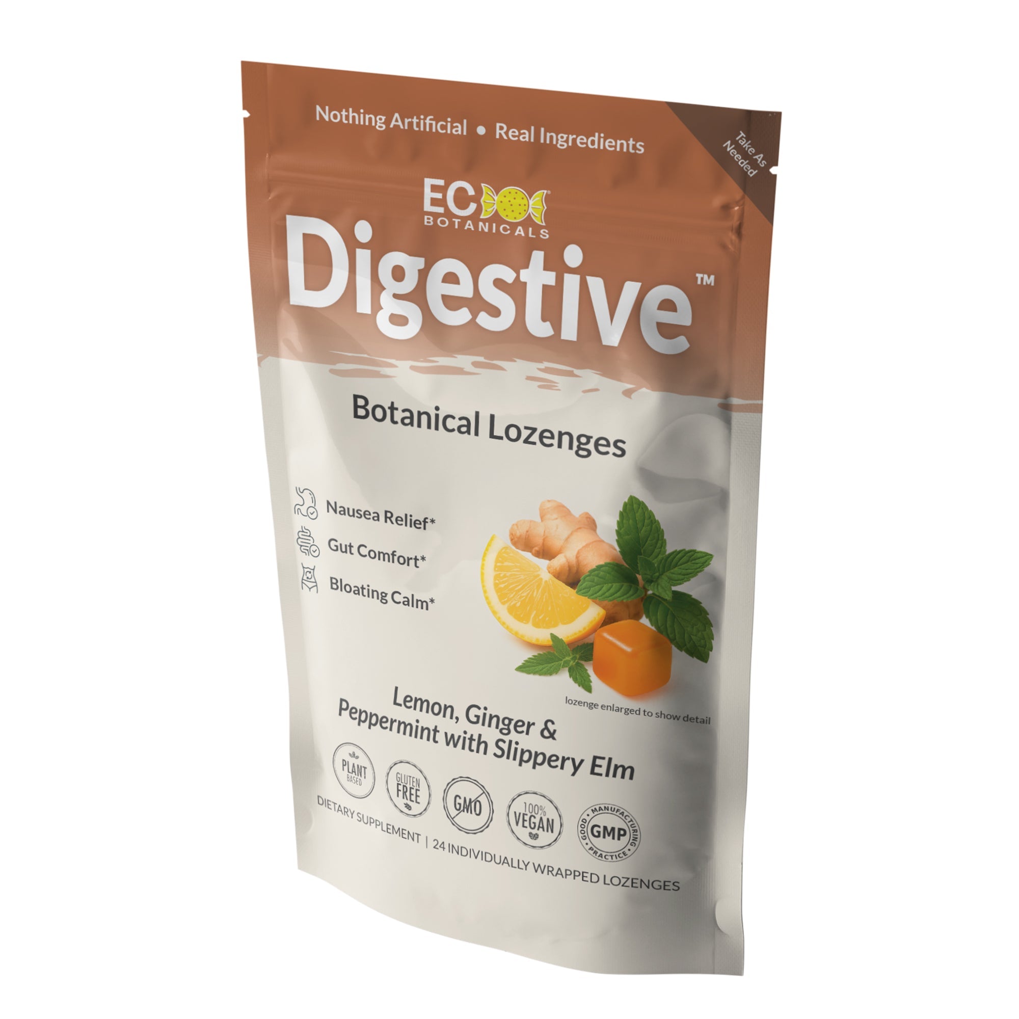 Digestive™ Botanical Lozenges – Supports Nausea Relief & Travel Sickness – Organic Lemon, Ginger, Peppermint & Slippery Elm – Gluten-Free, Non-GMO, Vegan*