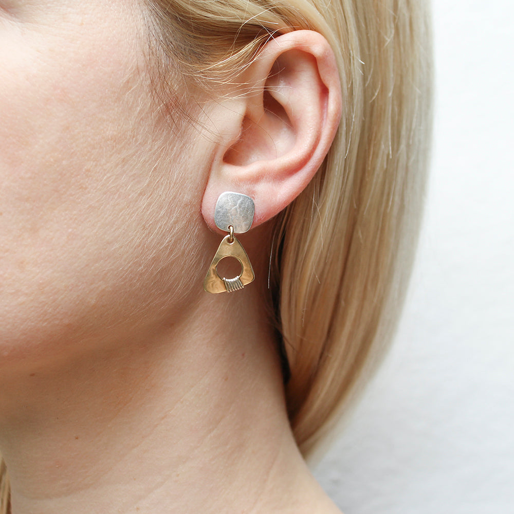 Square with Wire Wrapped Cutout Triangle Post Earrings