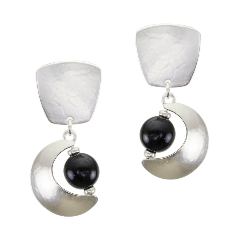 Tapered Square w/Black Bead Crescent  - Clip or Post Earring