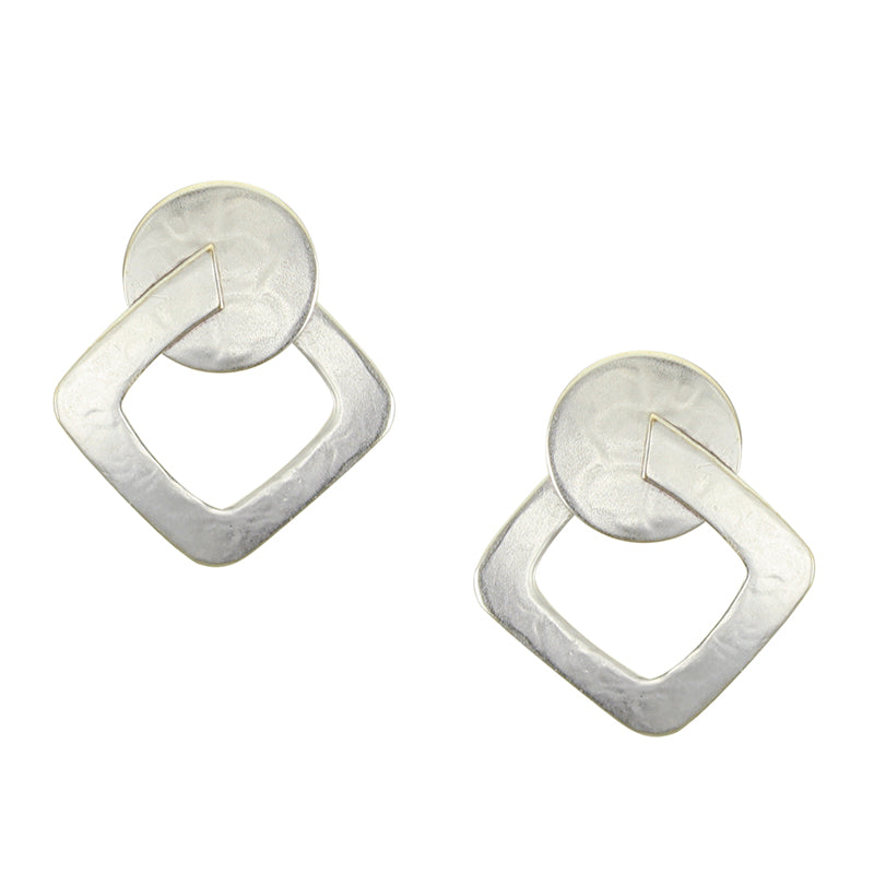 Disc with Interlocking Cutout Square Post or Clip Earrings