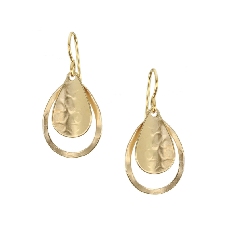 Curved Teardrop and Teardrop Rings Wire Earrings