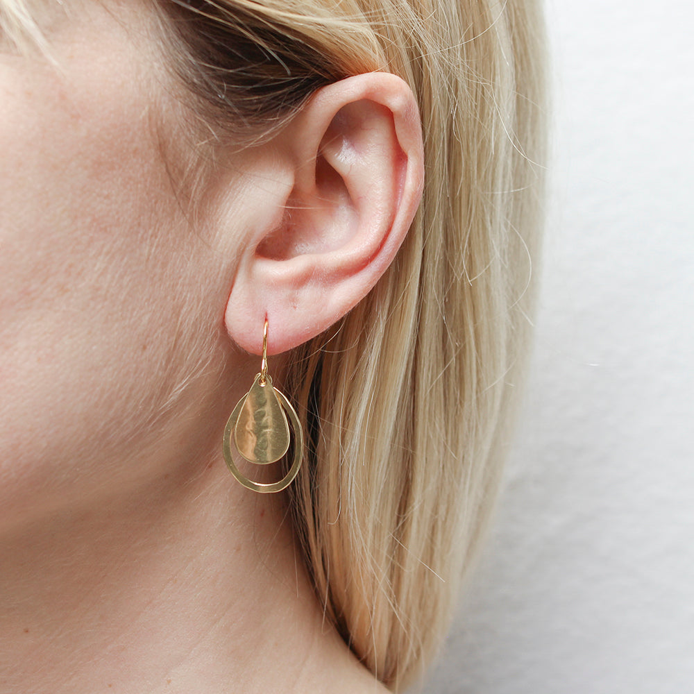 Curved Teardrop and Teardrop Rings Wire Earrings