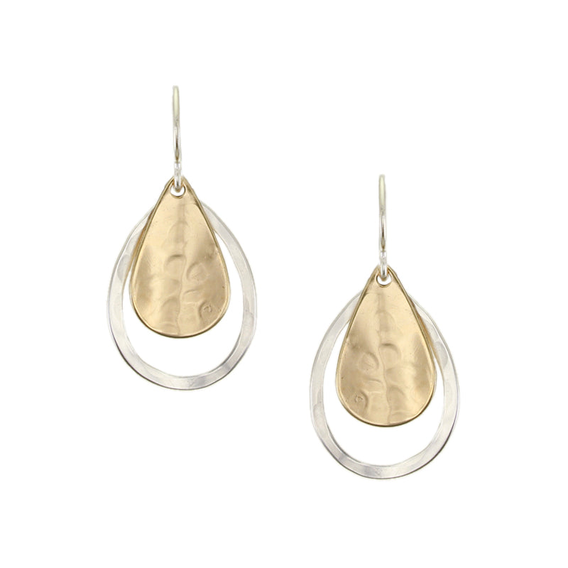 Curved Teardrop and Teardrop Rings Wire Earrings