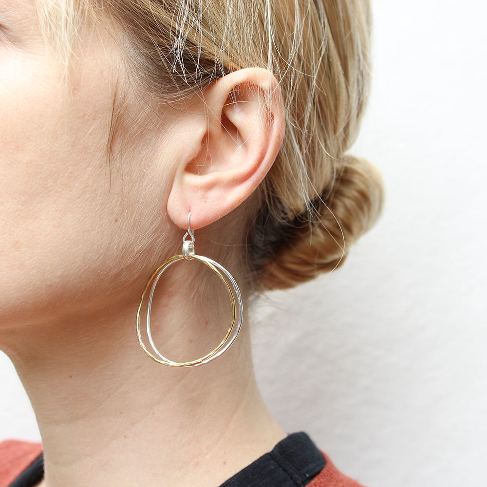 Double Hammered Hoops Wire Earrings