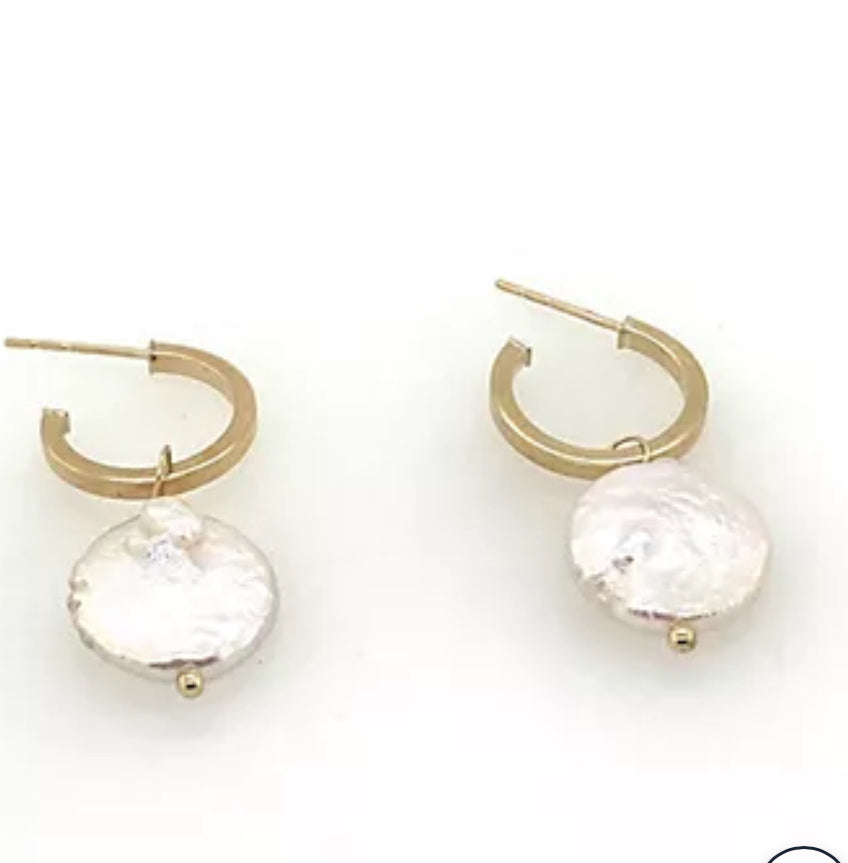 10K Gold Mother of Pearl Disc Hoop Earrings
