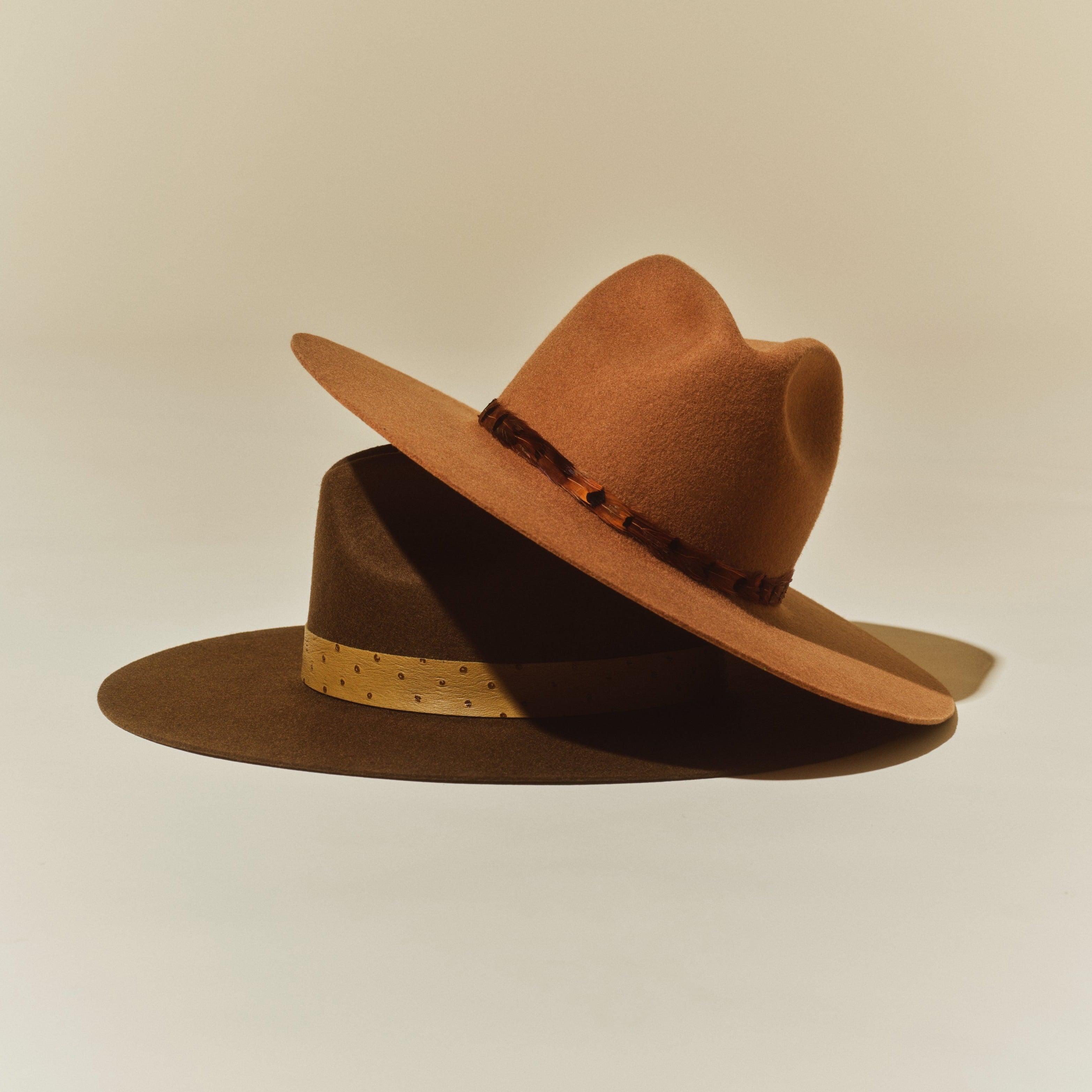 Classic Wool Hat - Brown Sugar w/ Feather Ribbon Trim