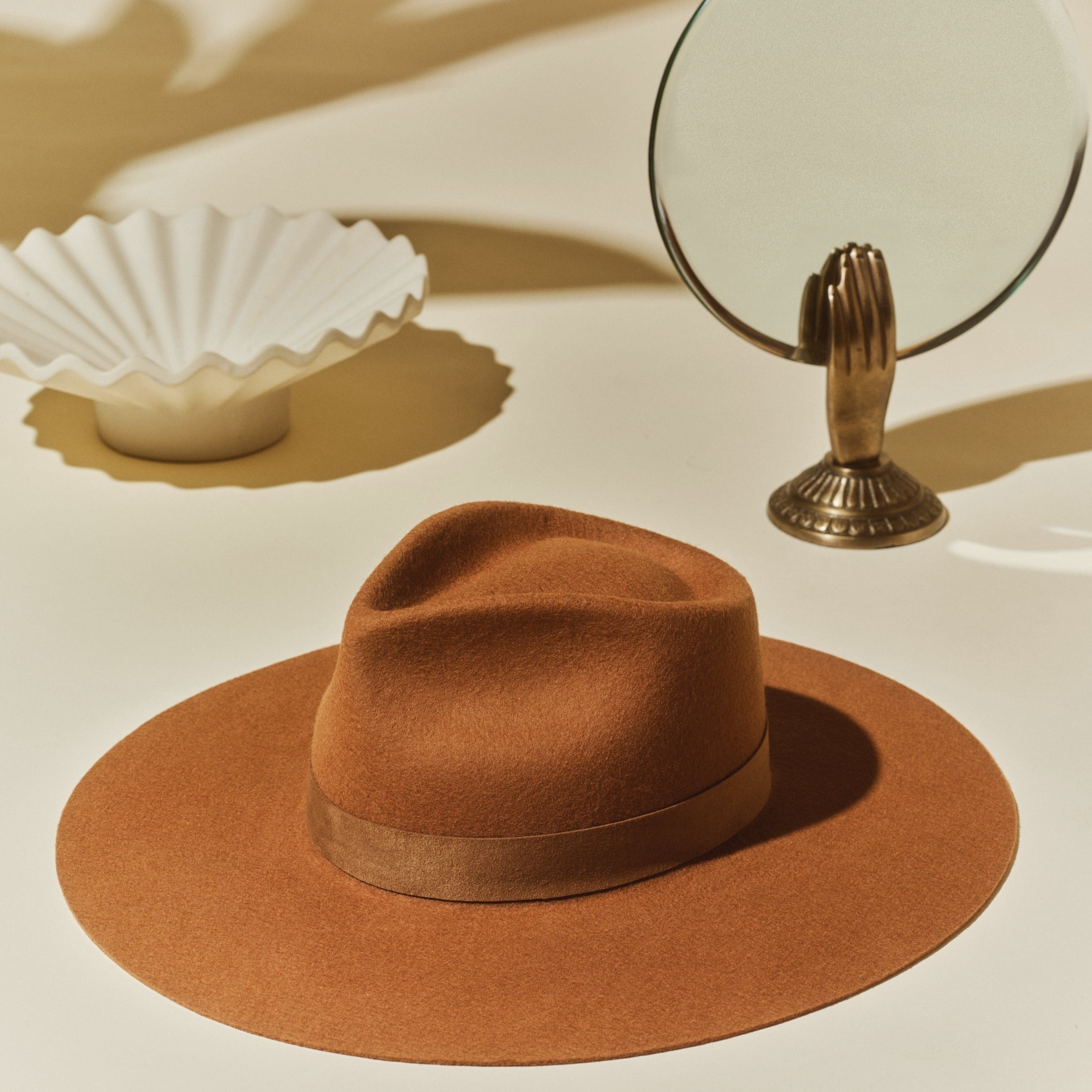 Teardrop Wool Hat - Brown Sugar w/ Suede Trim