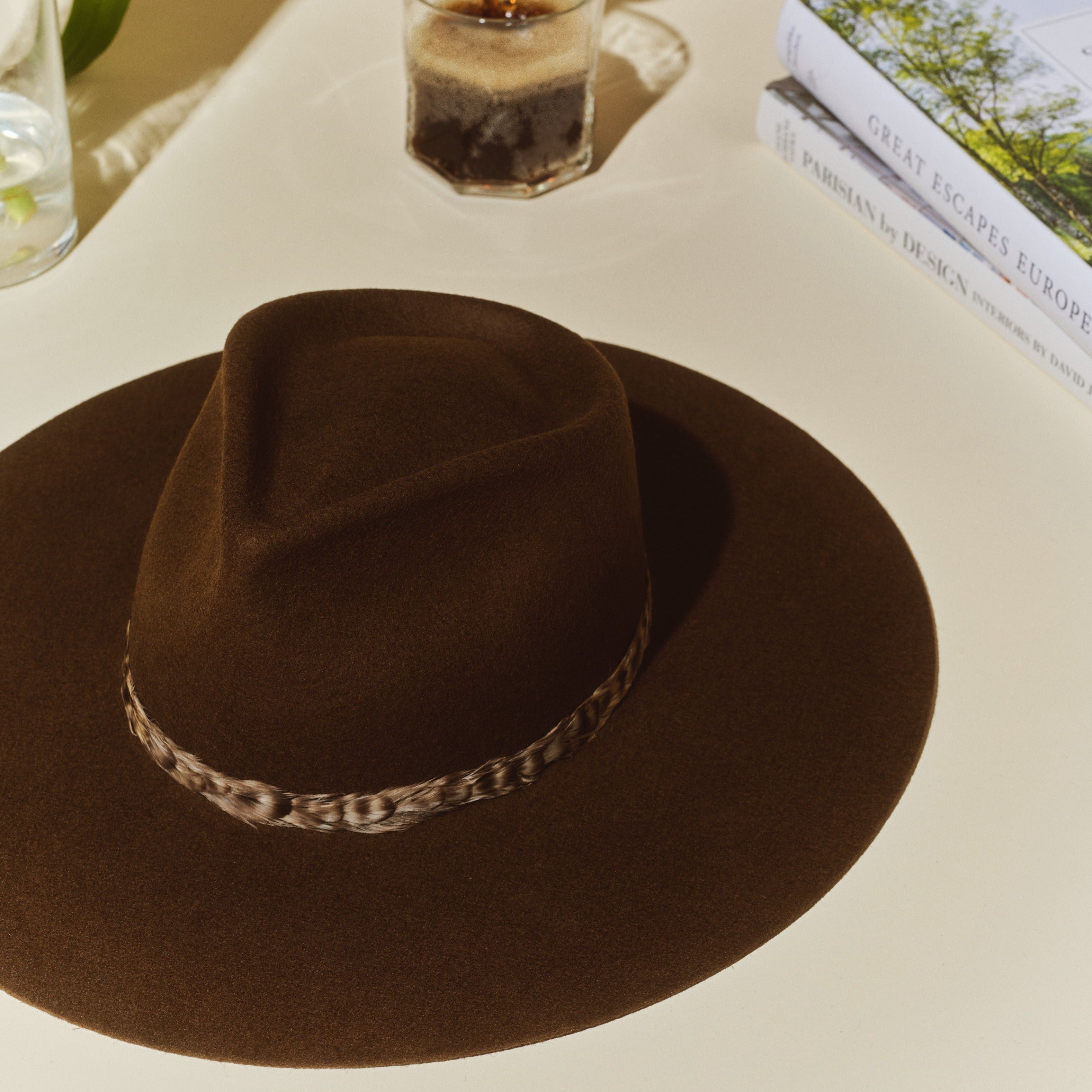 Teardrop Wool Hat - Dark Olive w/ Feather Ribbon Trim