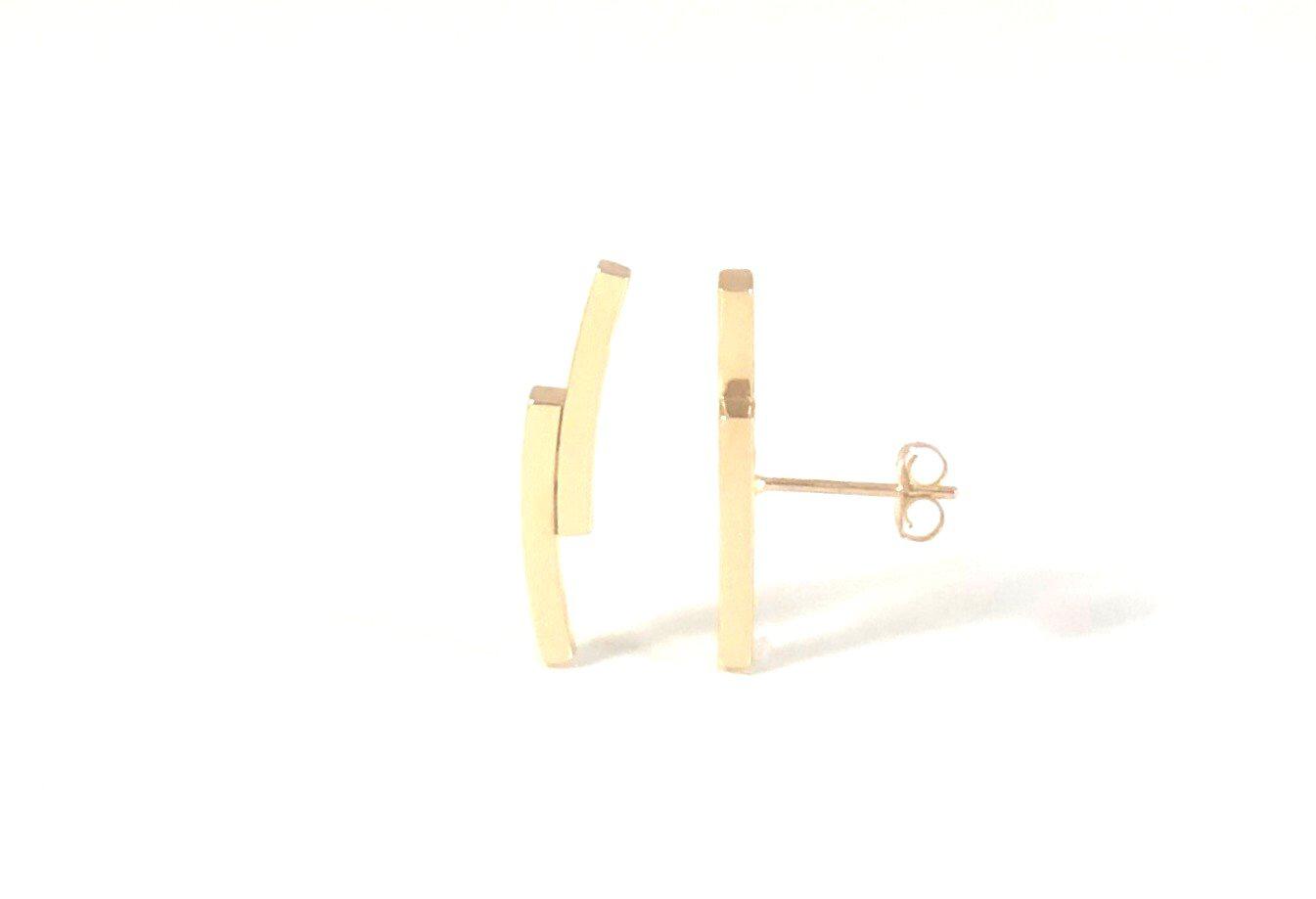 Climber Earrings Double Curve 14K Gold Bar