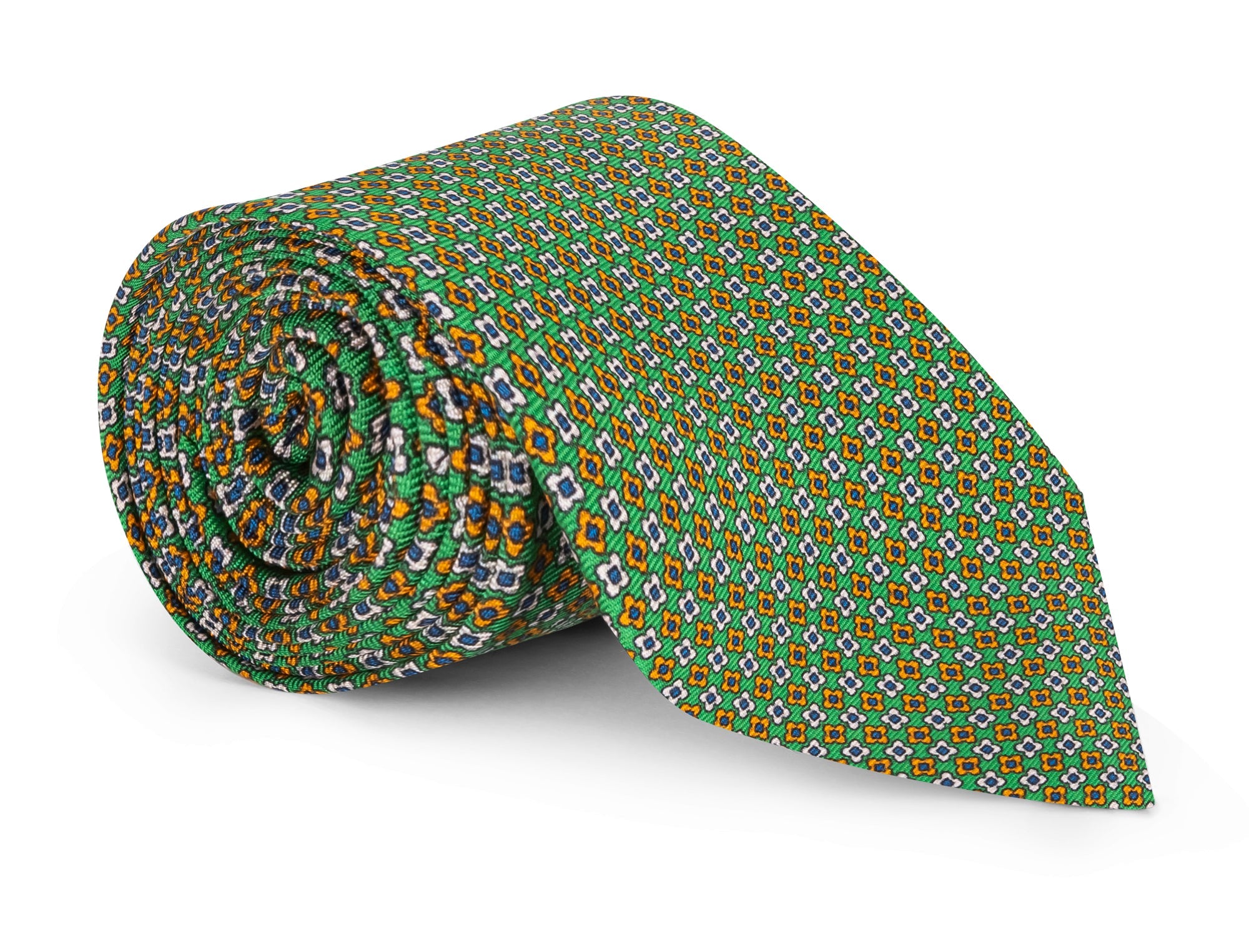 Handmade Elton Green Mini Foulard Tie - Italian Silk