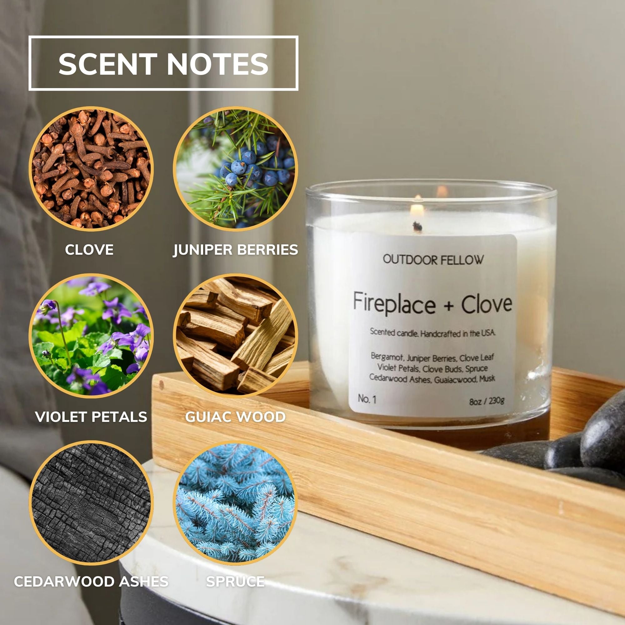 Fireplace and Clove Scented Candle