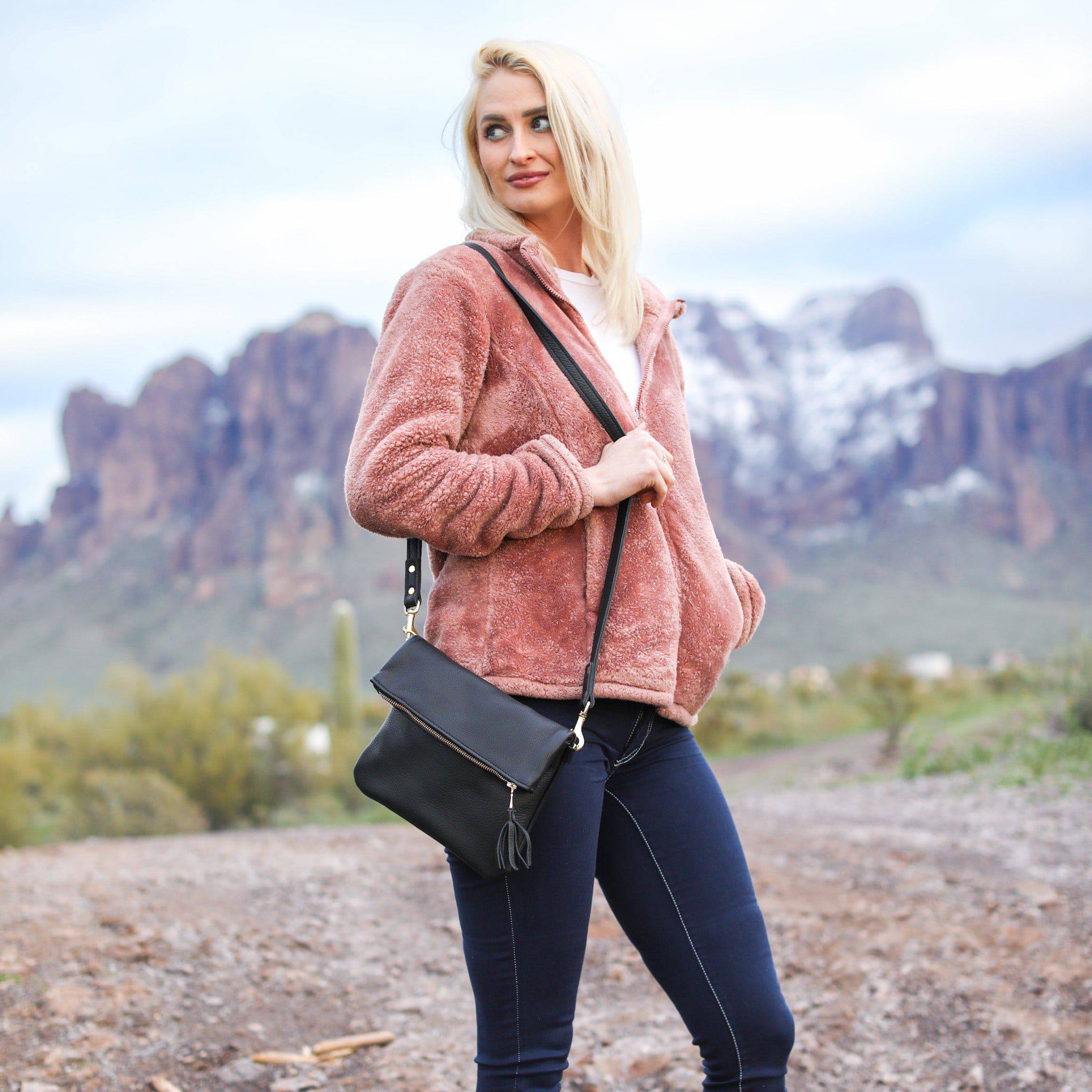 Leather Foldover Crossbody Clutch
