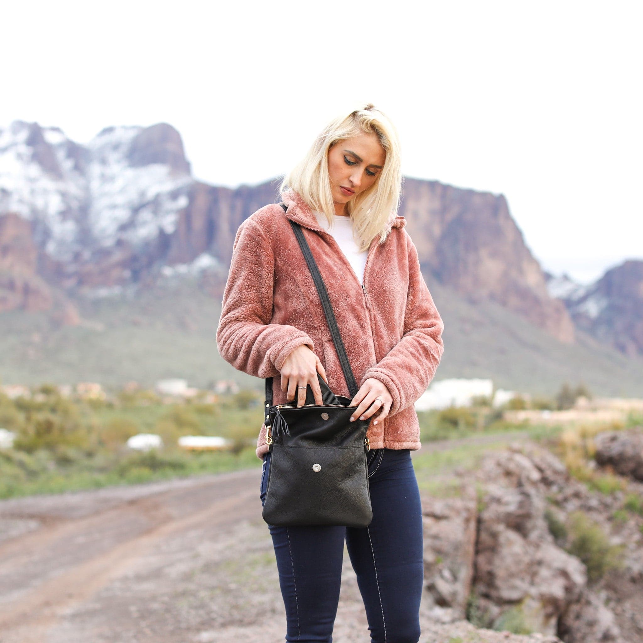 Leather Foldover Crossbody Clutch