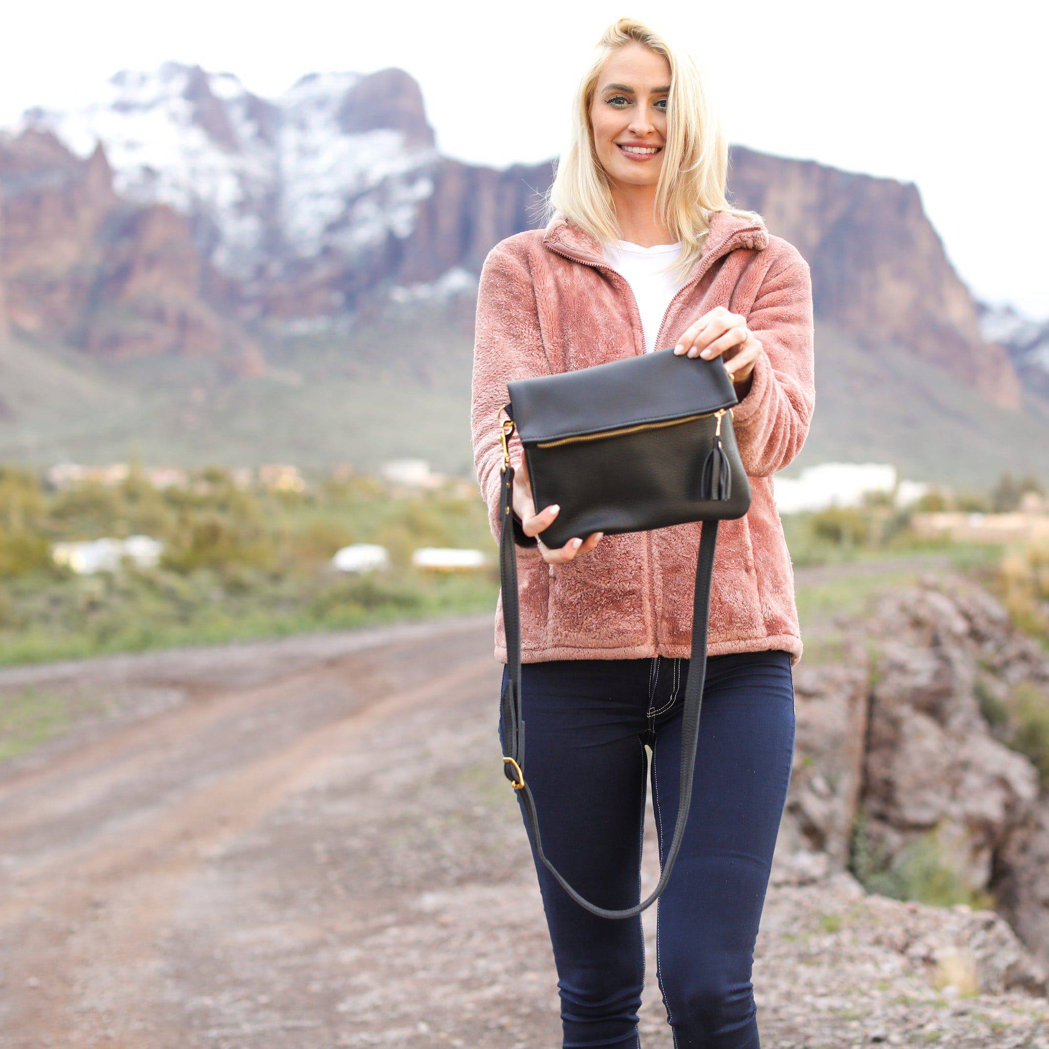 Leather Foldover Crossbody Clutch