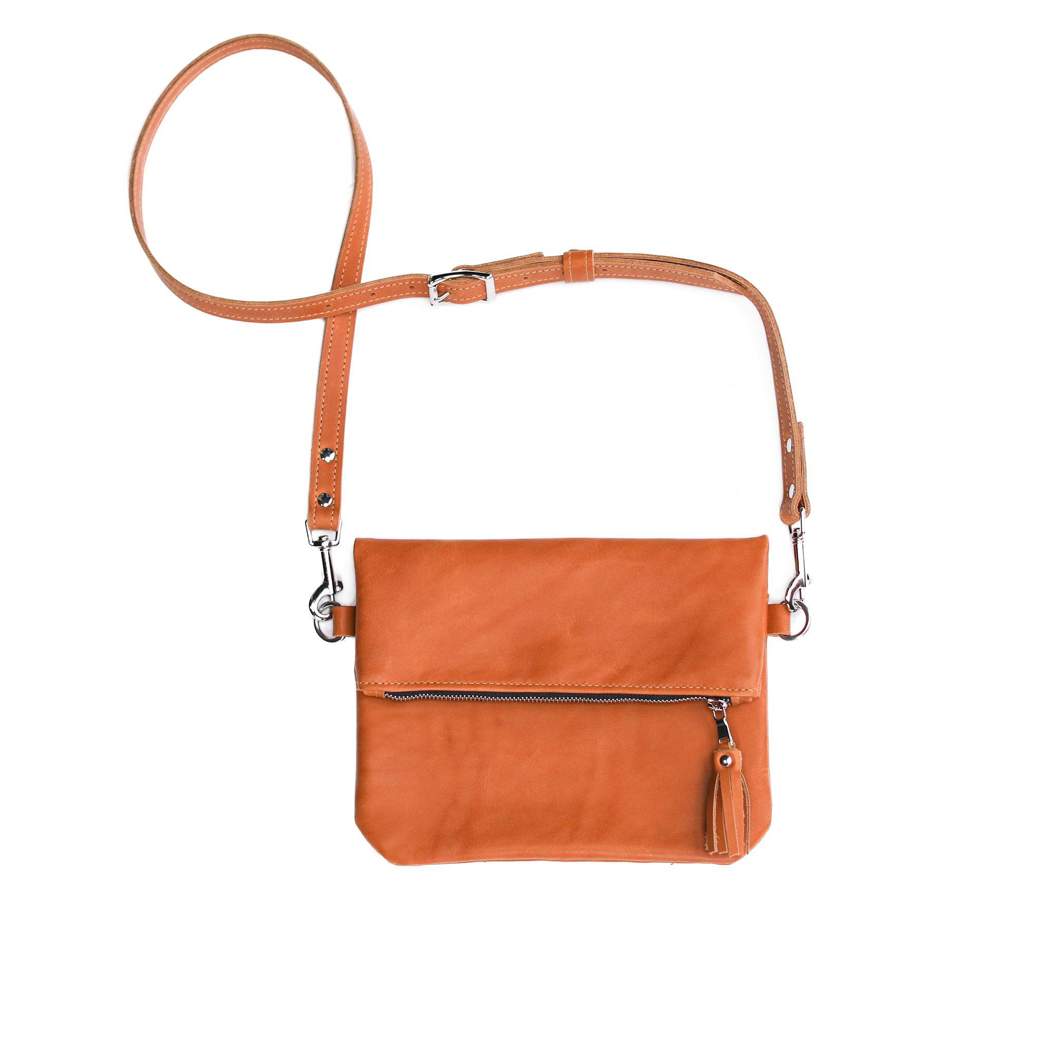 Leather Foldover Crossbody Clutch