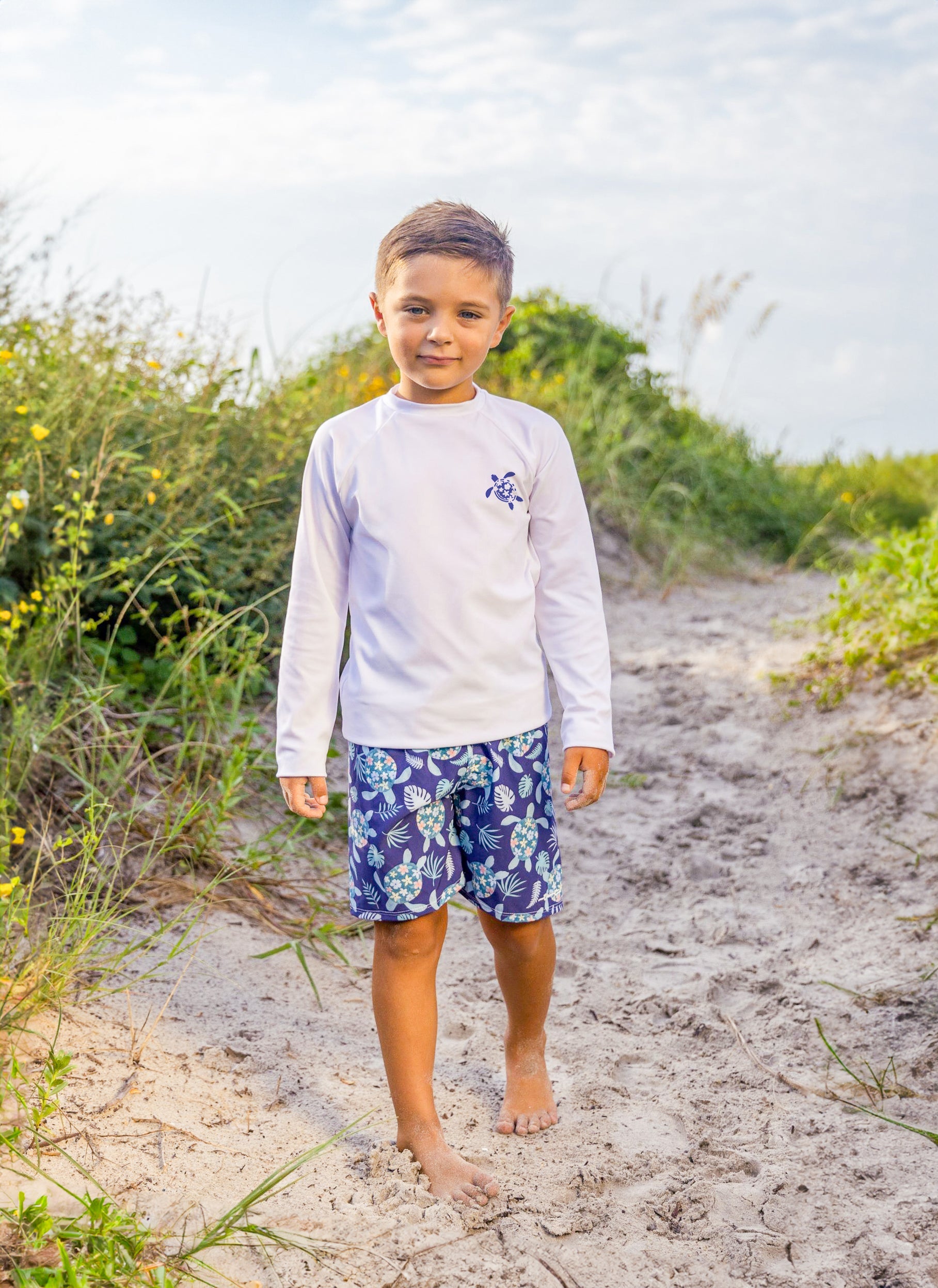 Boys Turtley Cute UPF Sun Shirt and Swim Trunk Set