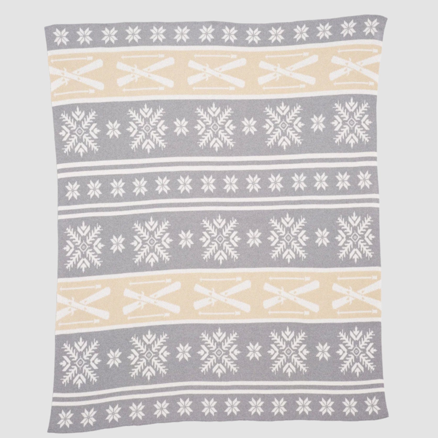 Cotton Sustainable Knit Throw Blanket | Winter Holiday Gift- Fair Isle with Skis