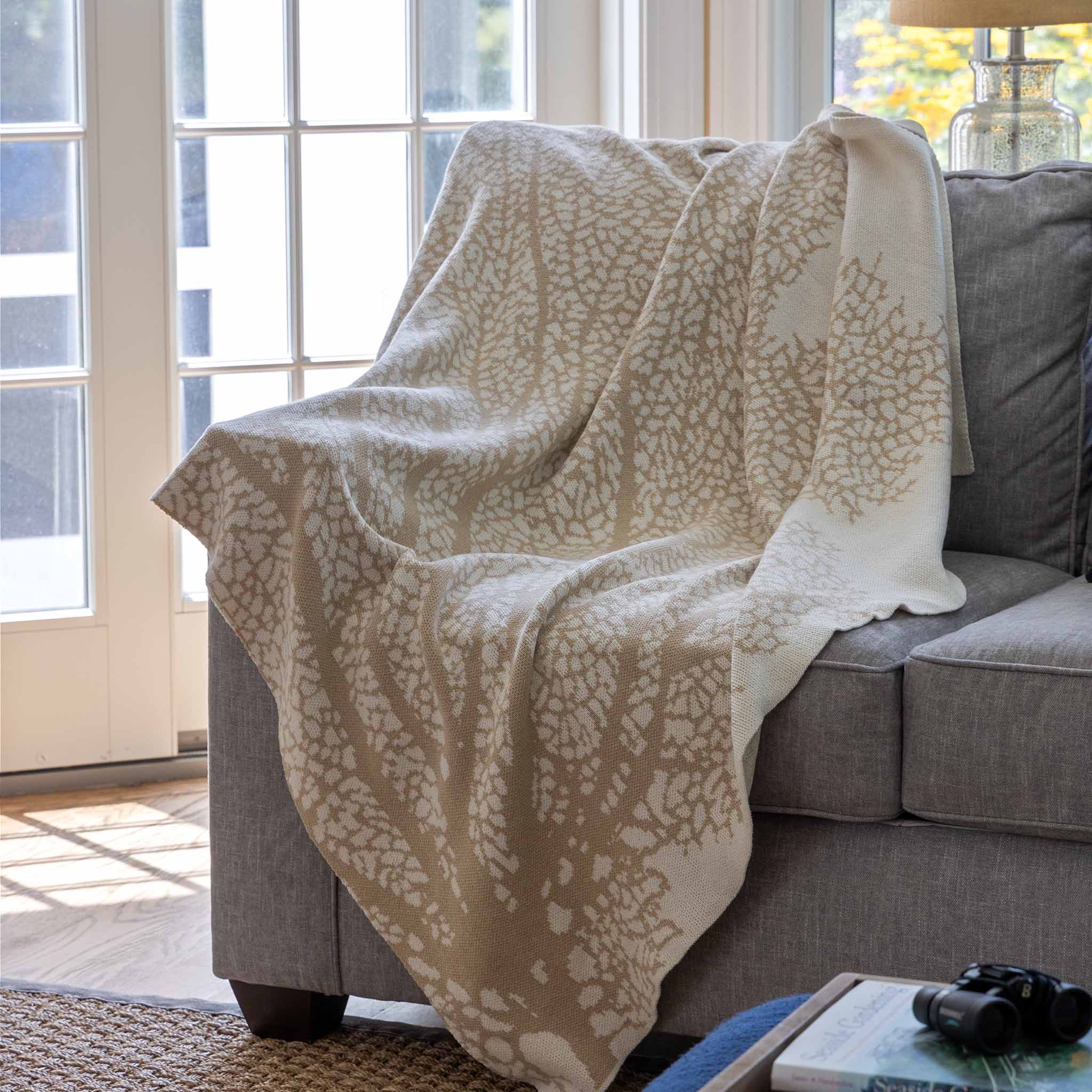 Cotton Sustainable Knit Throw Blanket - Coastal Fan Coral