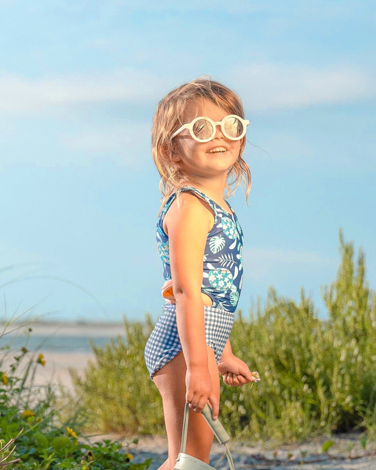 Girls Turtley Cute UPF 50 Cutout Swimsuit with Bow