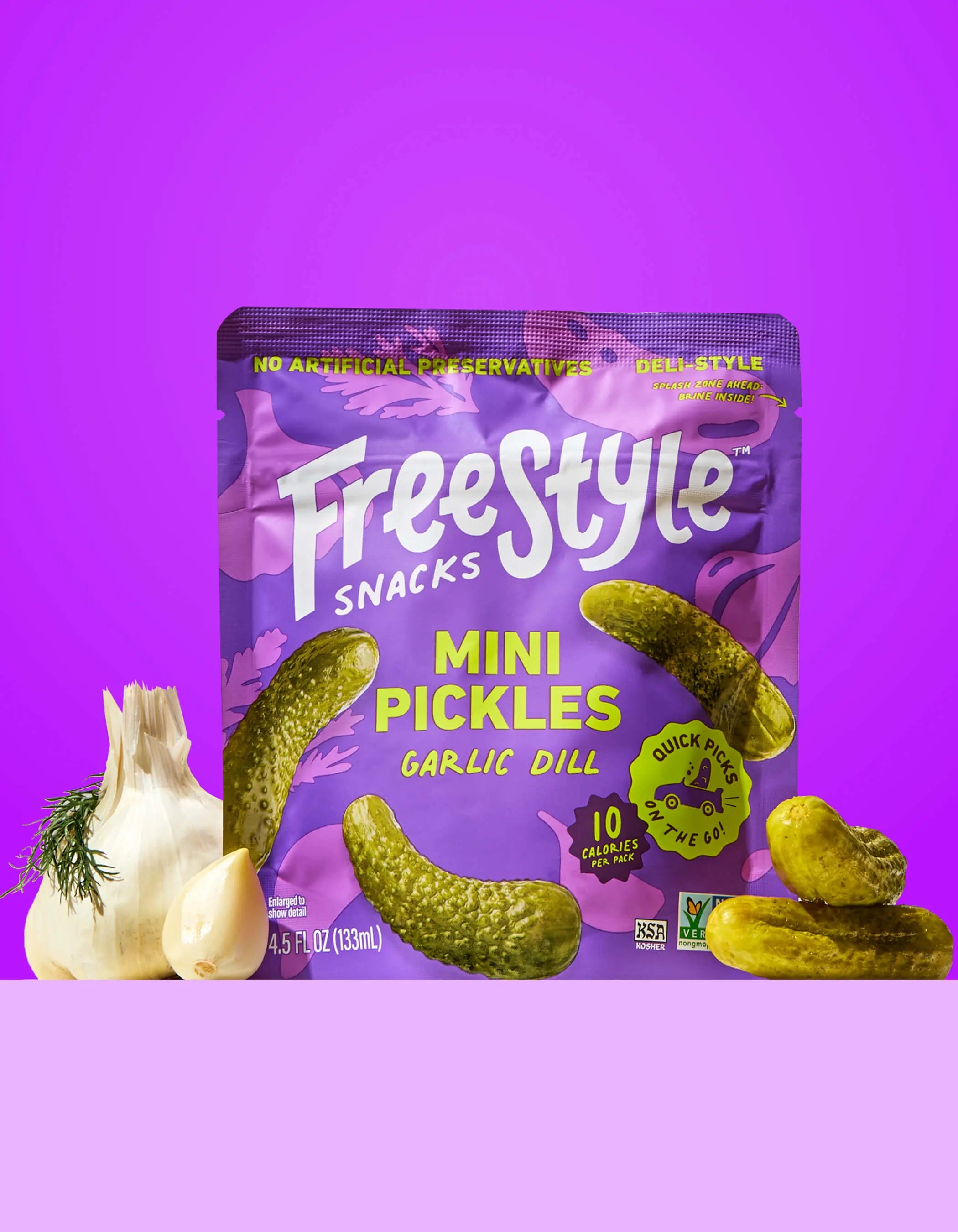 Bold Garlic Dill Mini Pickles - Briny & Tangy (6) Pouches