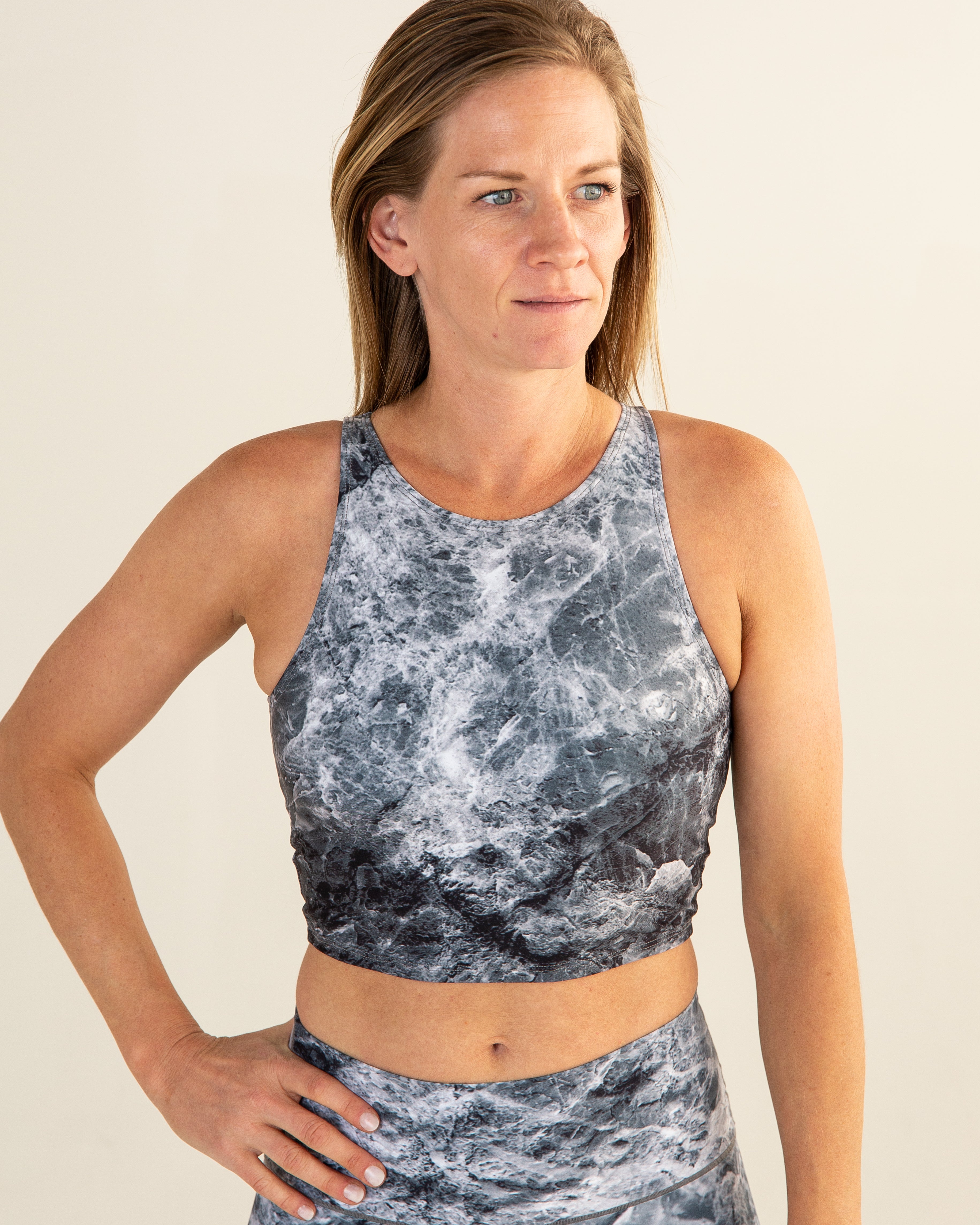 Eco-Friendly Grey Marble Crop Top