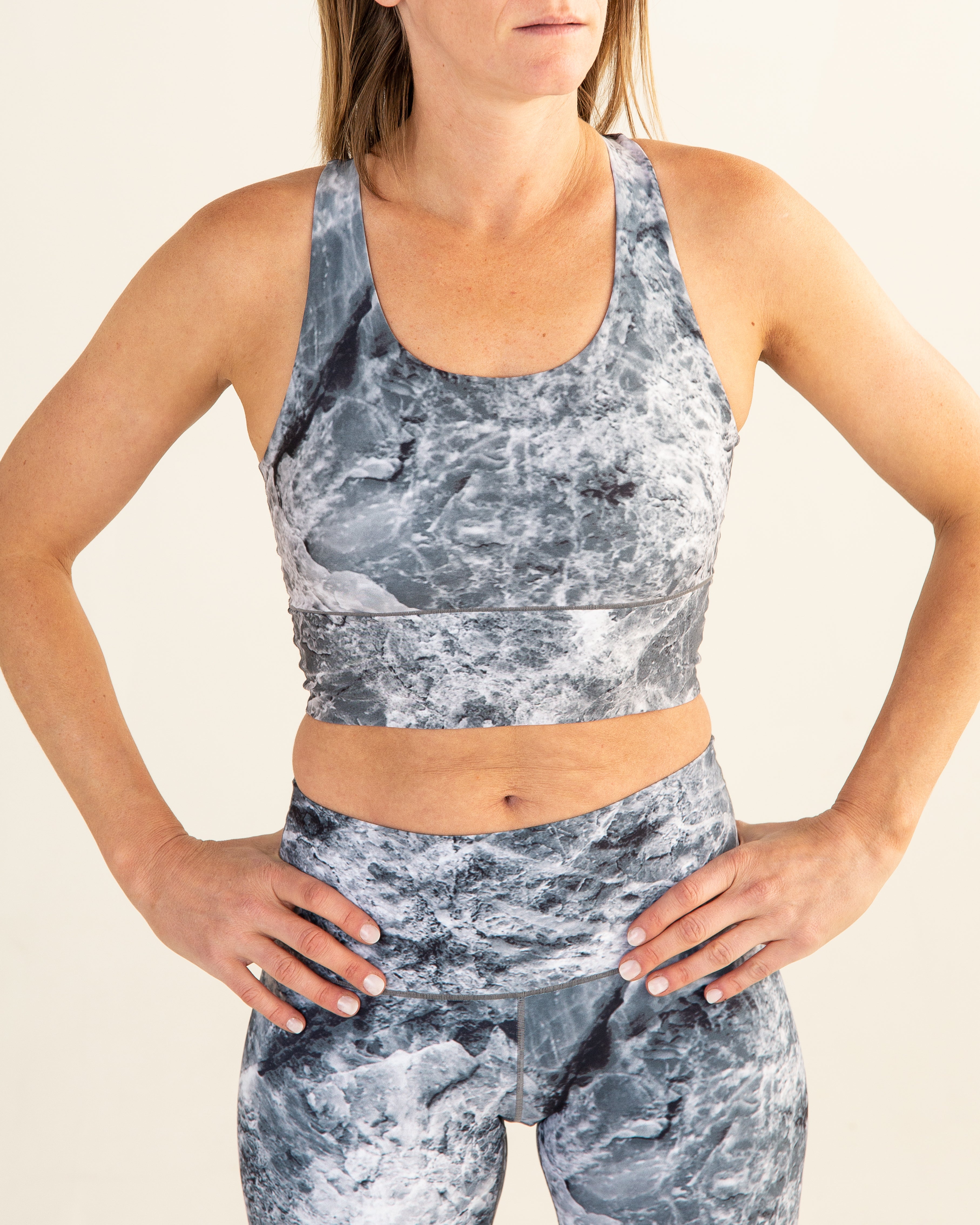 Eco-Friendly Grey Marble Longline Sports Bra
