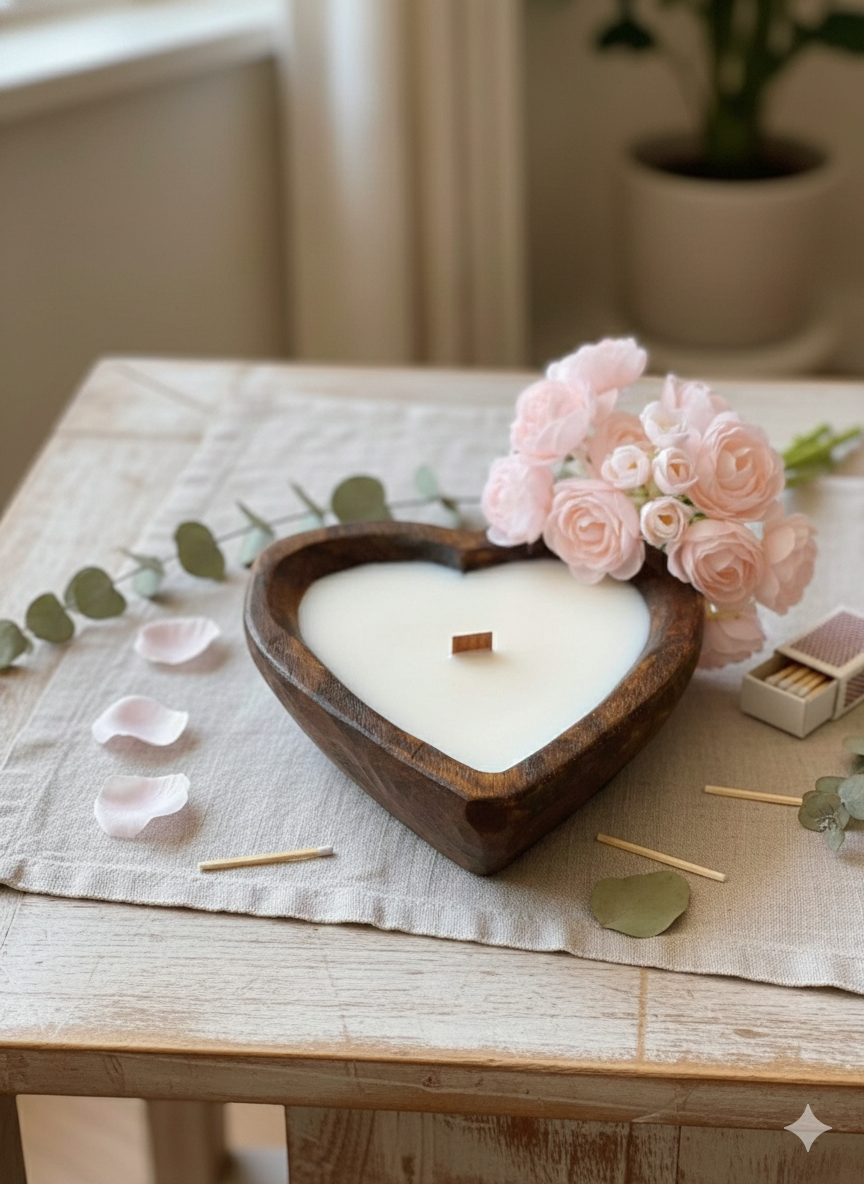Romantic Wood Bowl Soy Wax Candle - 12 Oz