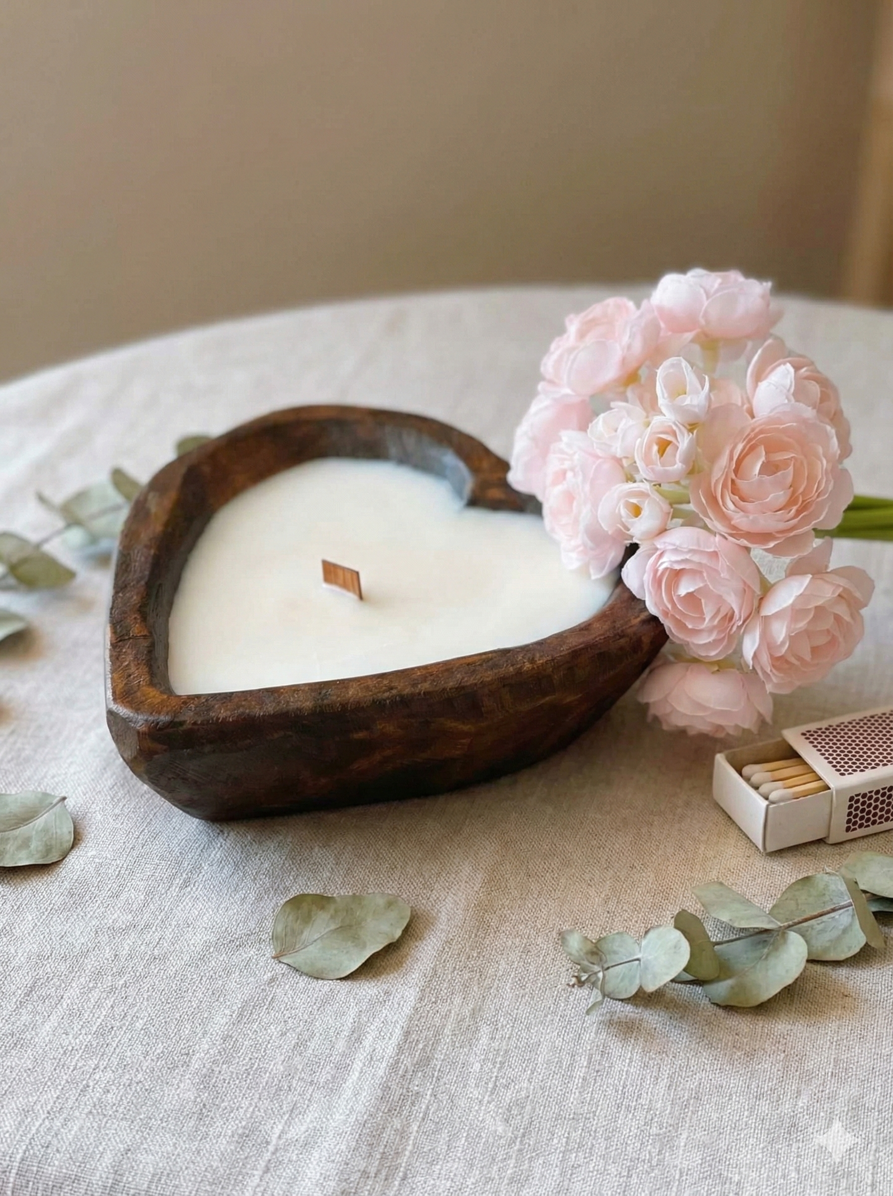 Romantic Wood Bowl Soy Wax Candle - 12 Oz