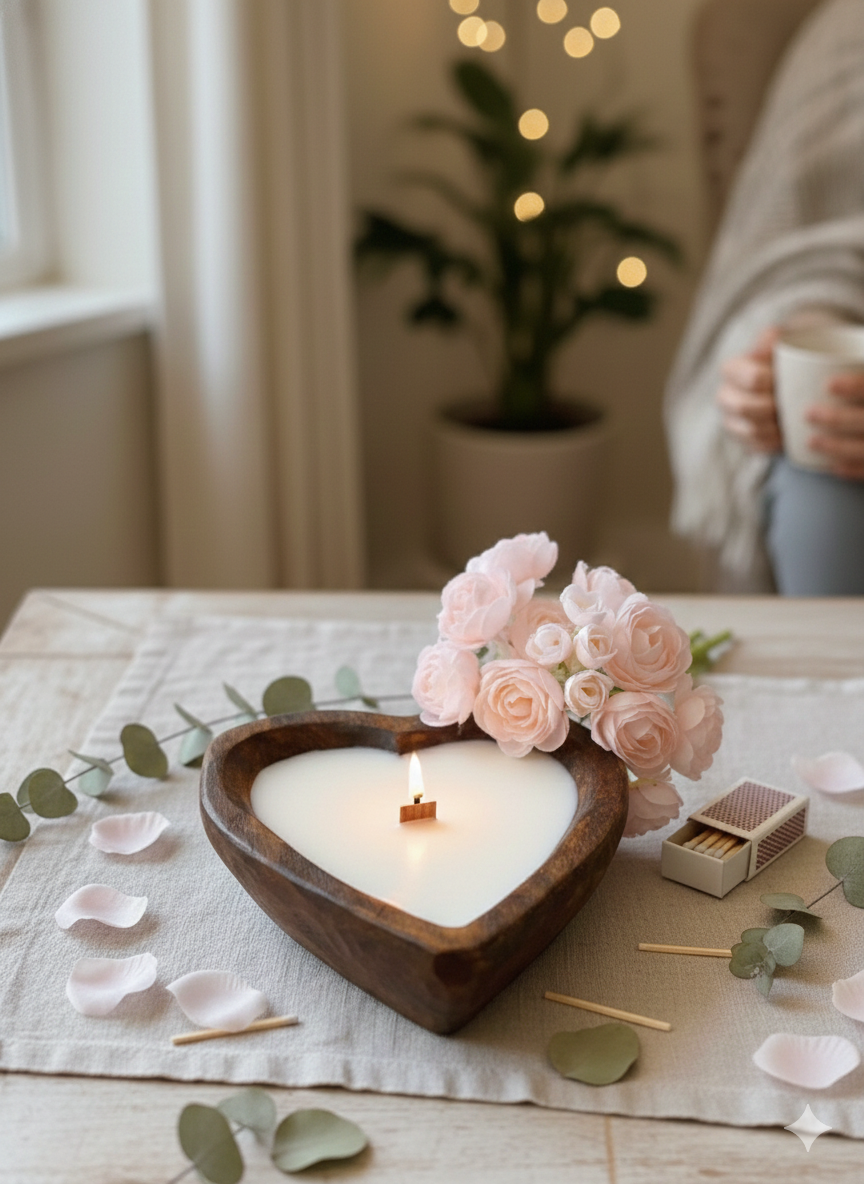 Romantic Wood Bowl Soy Wax Candle - 12 Oz