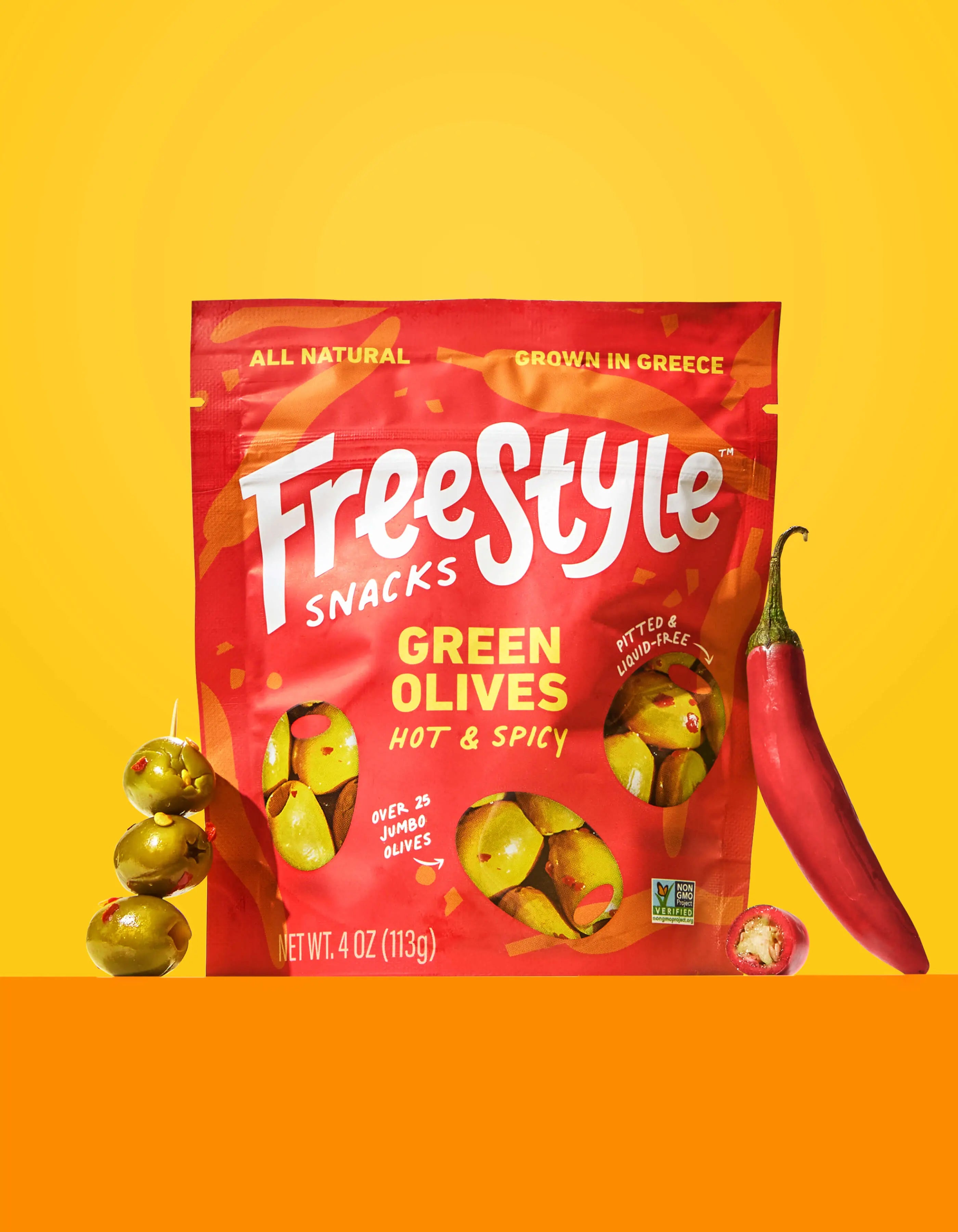 Calabrian Chili Spicy Marinated Green Olives - (6) 4oz Pouches