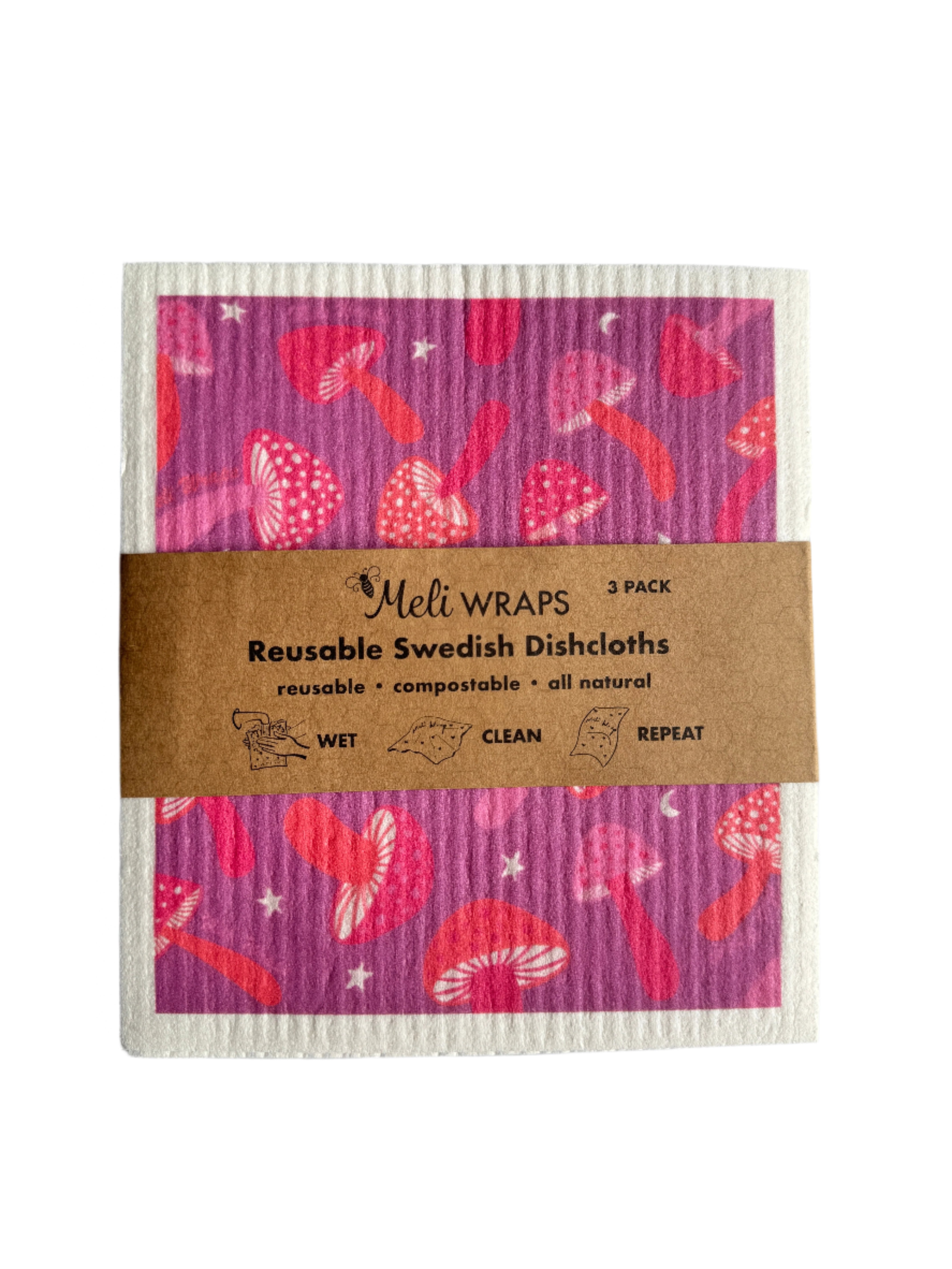 Set of 3 Beeswax Wraps - Mushroom Print