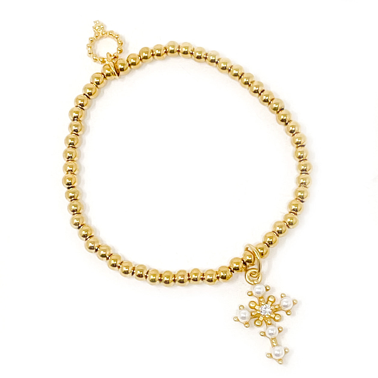 4mm Water Resistant Gold Hematite with Petite Pearl Cross