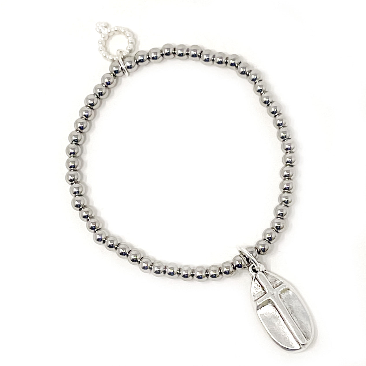 4mm Water Resistant Silver Hematite with Matte Silver Cross