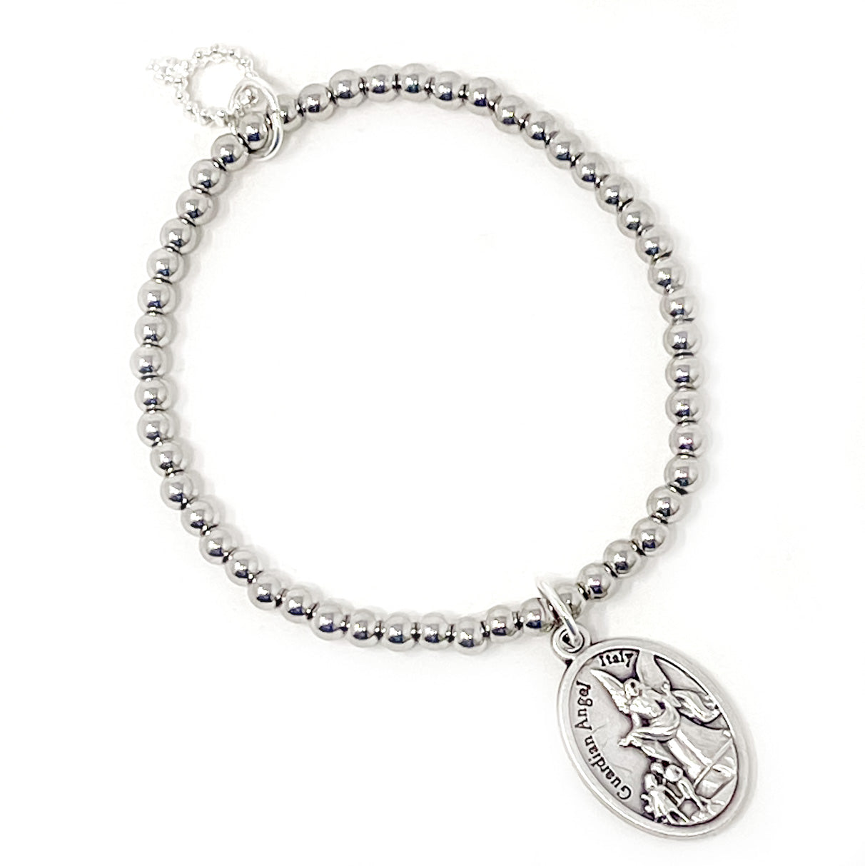 4mm Water Resistant Silver Hematite with Silver Guardian Angel