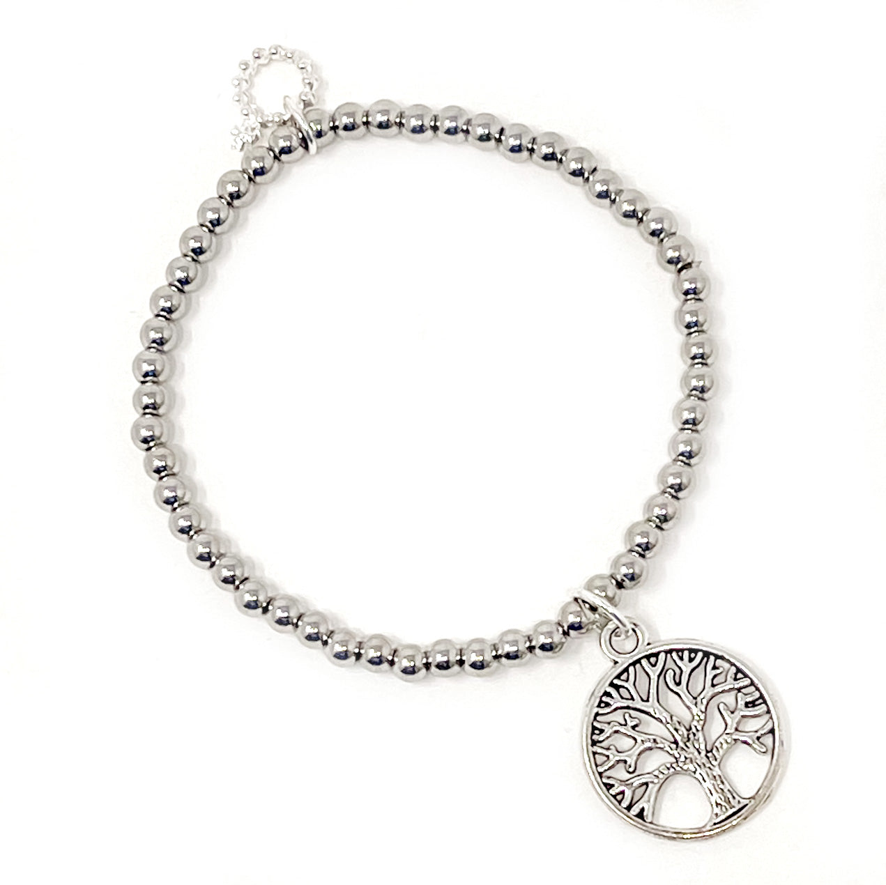 4mm Water Resistant Silver Hematite with Silver Open Tree of Life