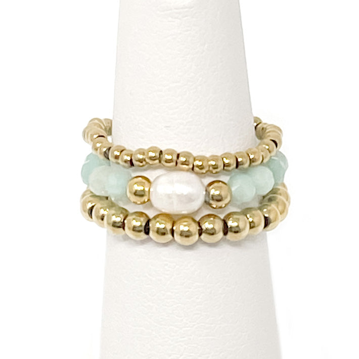 Triple Ring Stack Amazonite Pearl Hematite
