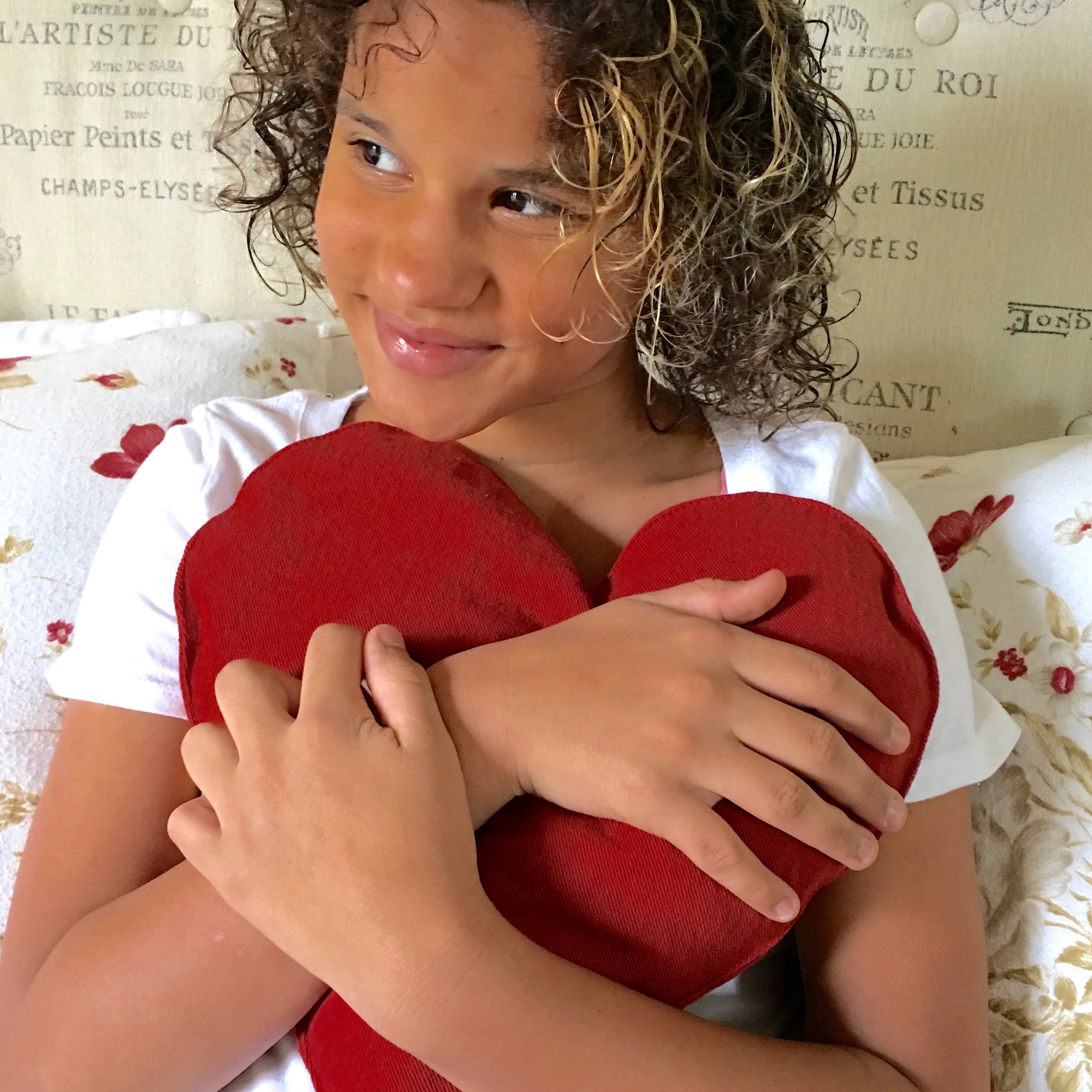 Hot Cherry Heart Shaped Heat Pillow - Red Denim