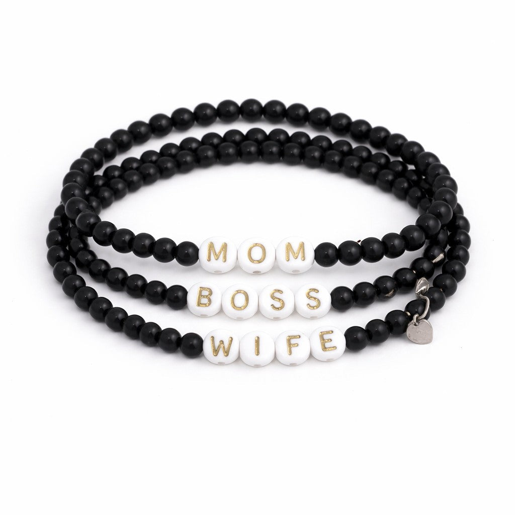 Mom Boss Wife Bracelet Set – Black Onyx Gemstone, Sterling Silver