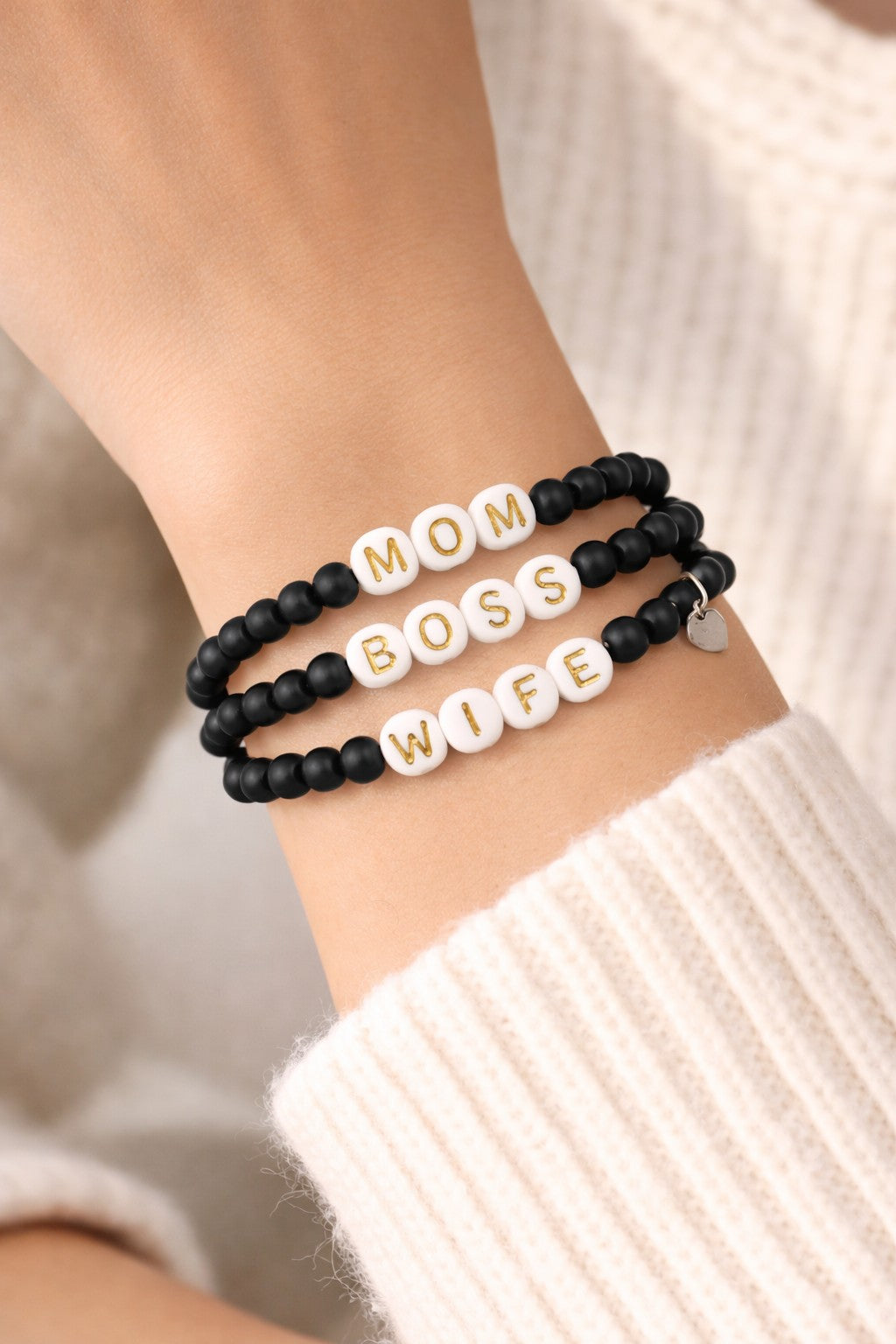 Mom Boss Wife Bracelet Set – Black Onyx Gemstone, Sterling Silver