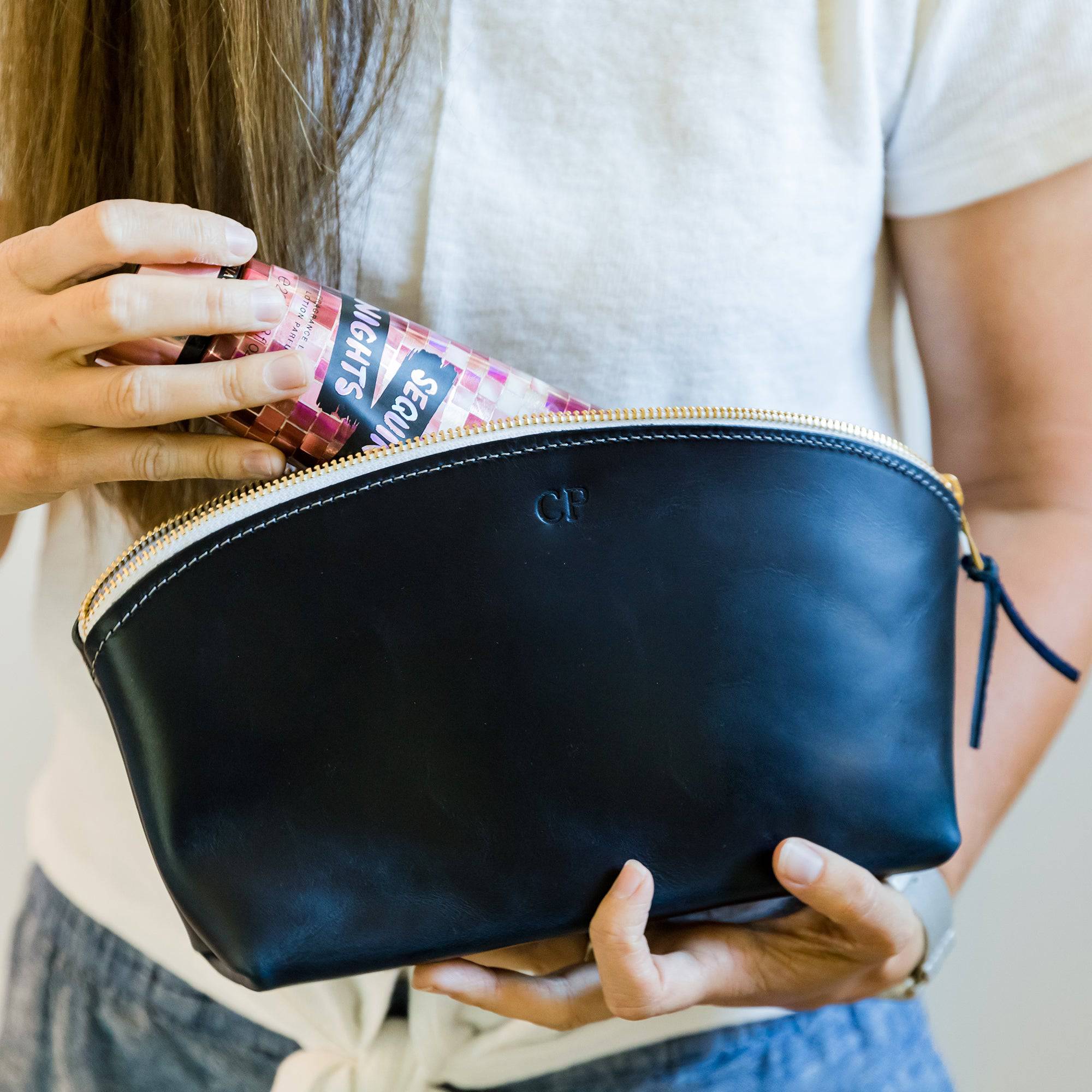 Eclipse Full Grain Leather Cosmetic Bag