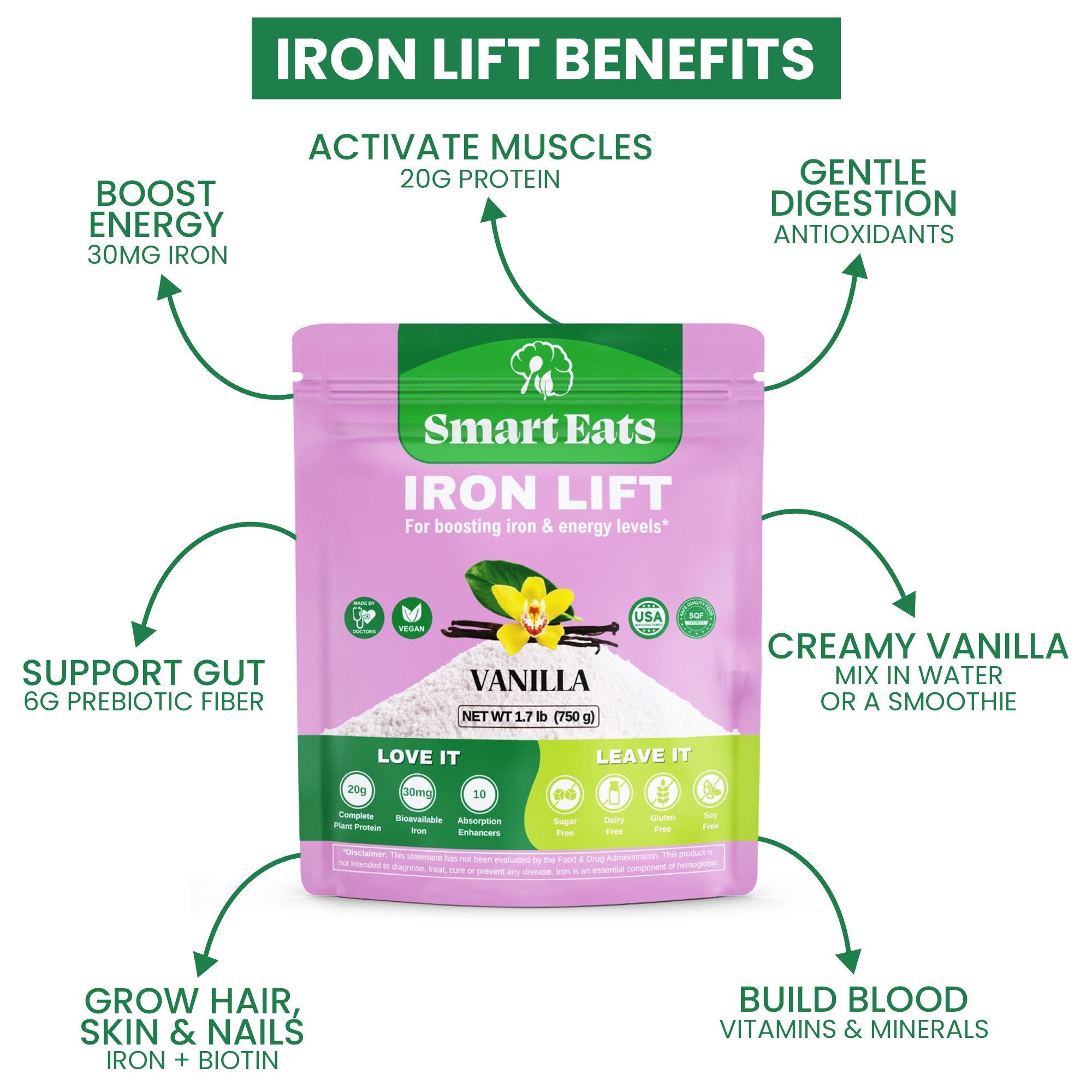 Iron Protein Powder Drink Mix - 30 Servings Vanilla