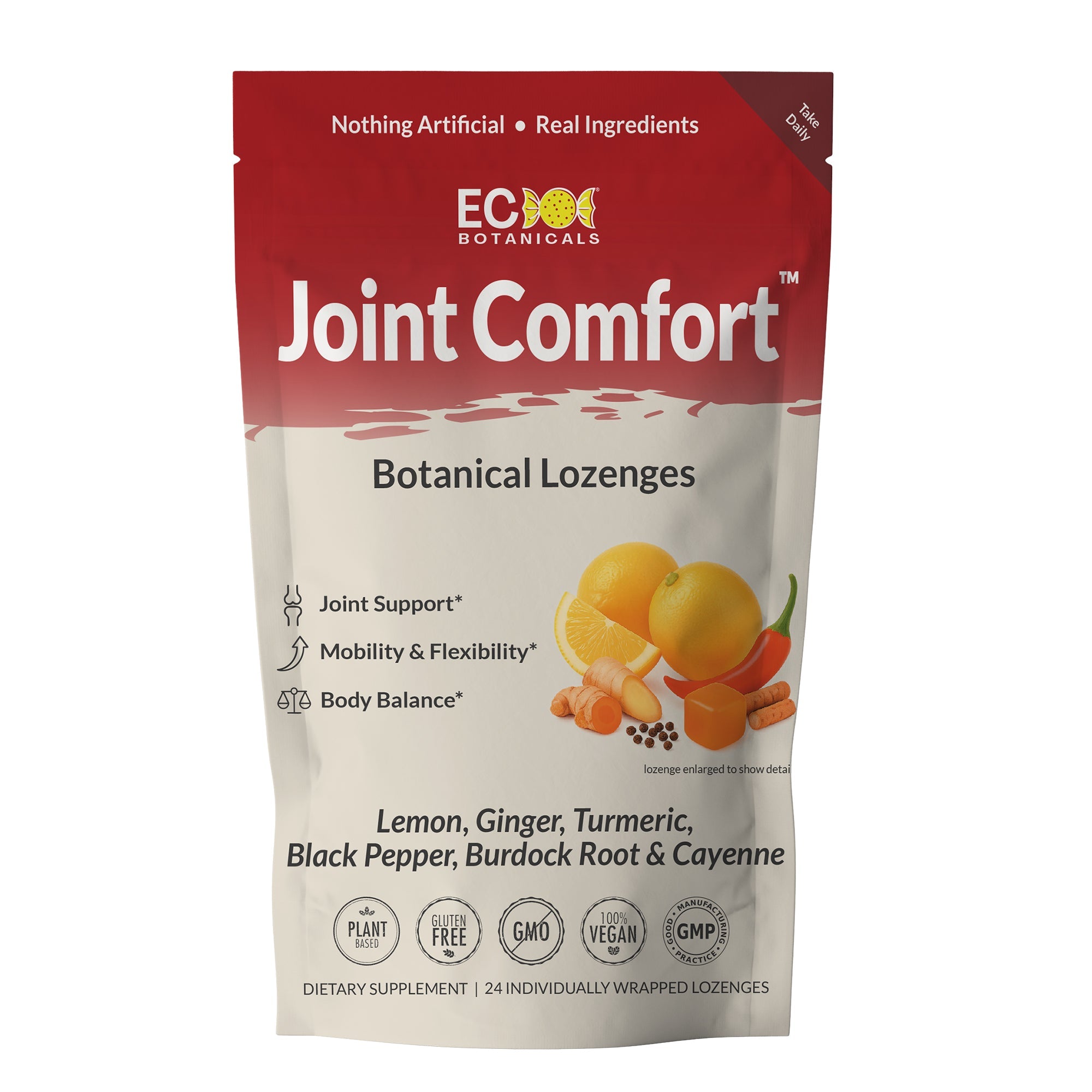 Joint Comfort™ (Complete) Botanical Lozenges – Supports Joint Comfort & Mobility – Organic Turmeric, Ginger, Lemon, Black Pepper, Burdock Root & Cayenne – Gluten-Free, Non-GMO, Vegan*