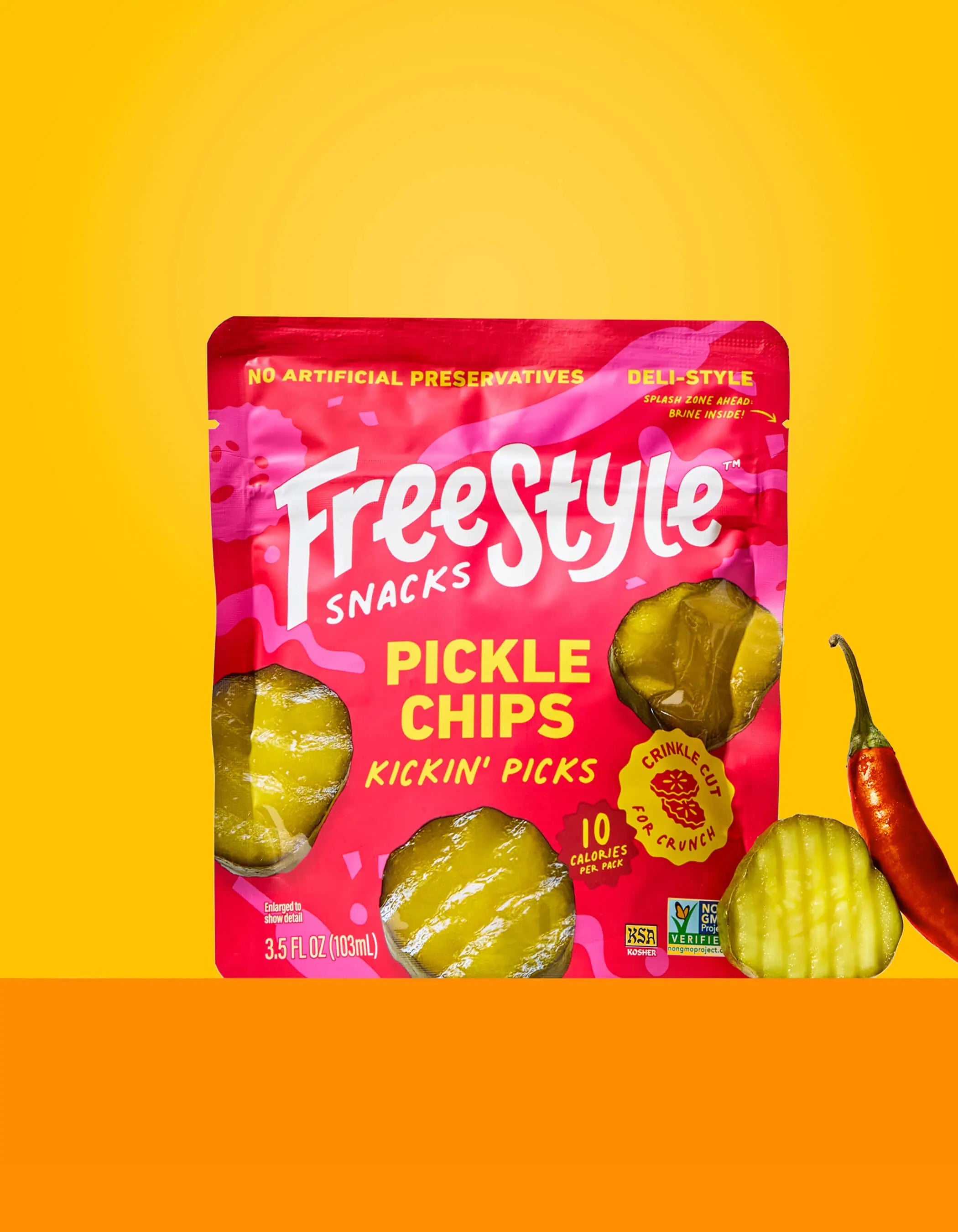 Spicy Crinkle Cut Dill Pickle Chips - Chili Oil (6) Pouches