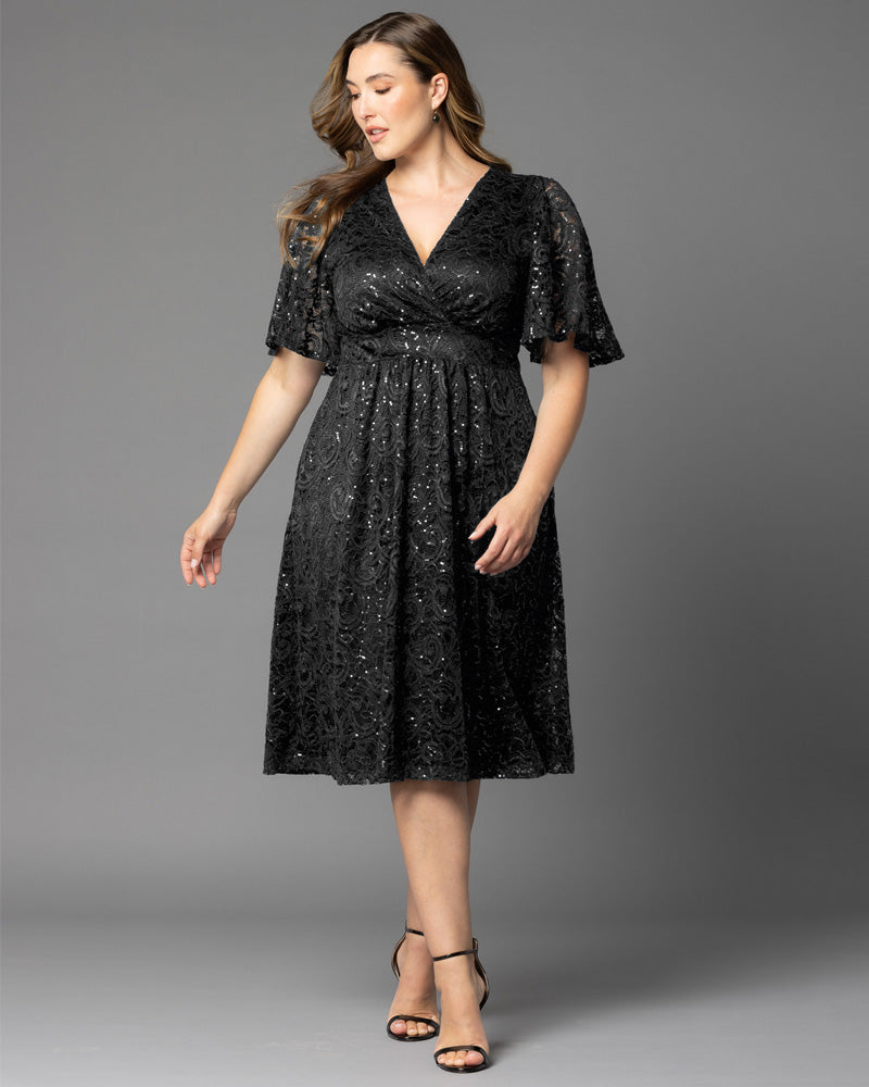Plus Size Starry Sequined Lace Cocktail Dress