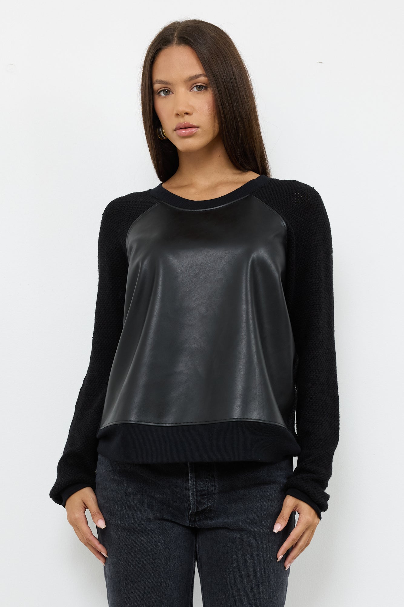Noah Long Sleeve Pullover Vegan Leather Mesh