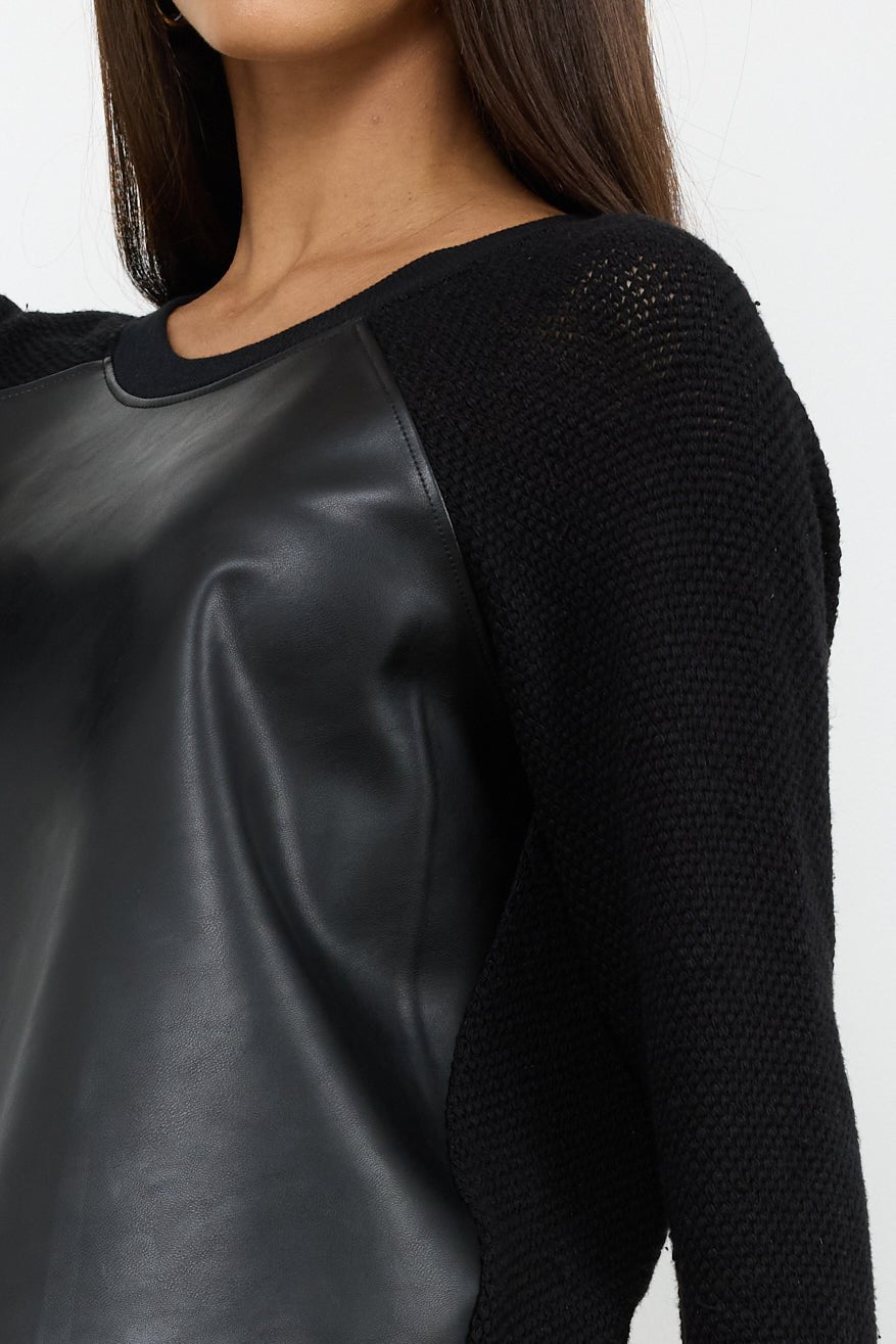 Noah Long Sleeve Pullover Vegan Leather Mesh