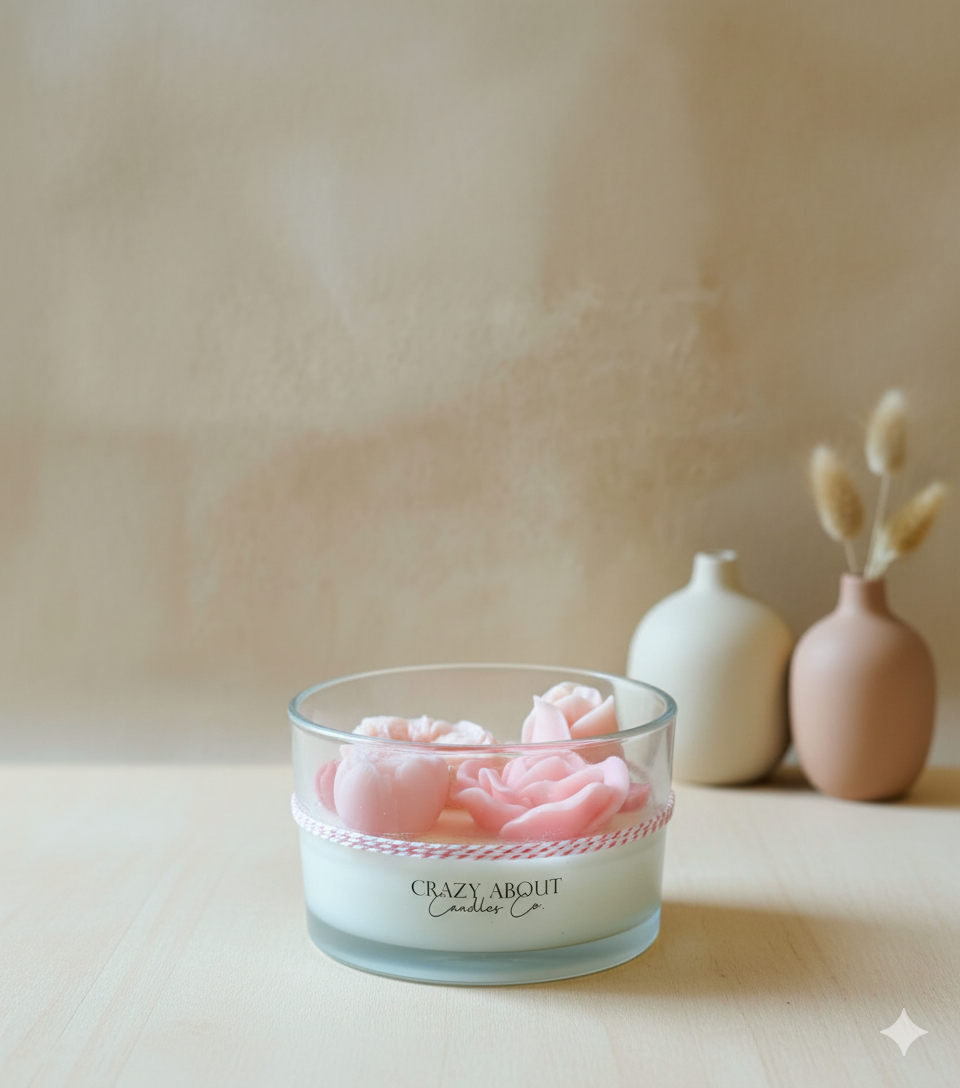 Floral Rose Sculptural Soy Wax Candle - 16 Oz